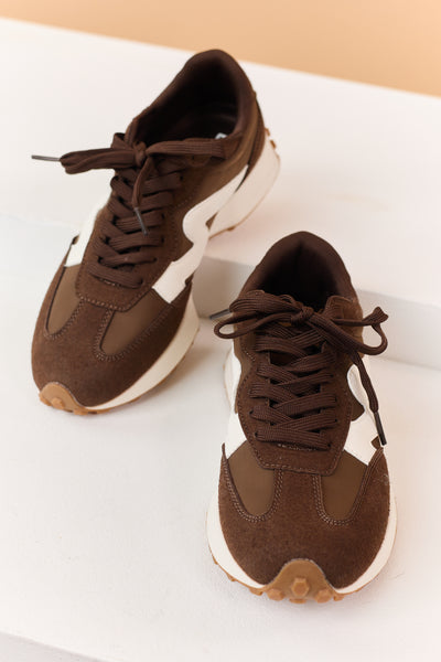 Chocolate Faux Suede Retro Platform Sneakers