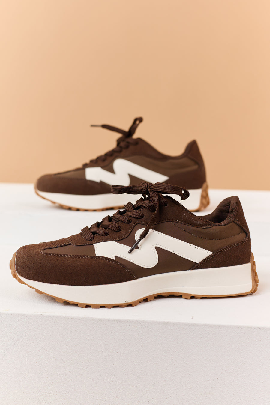 Chocolate Faux Suede Retro Platform Sneakers