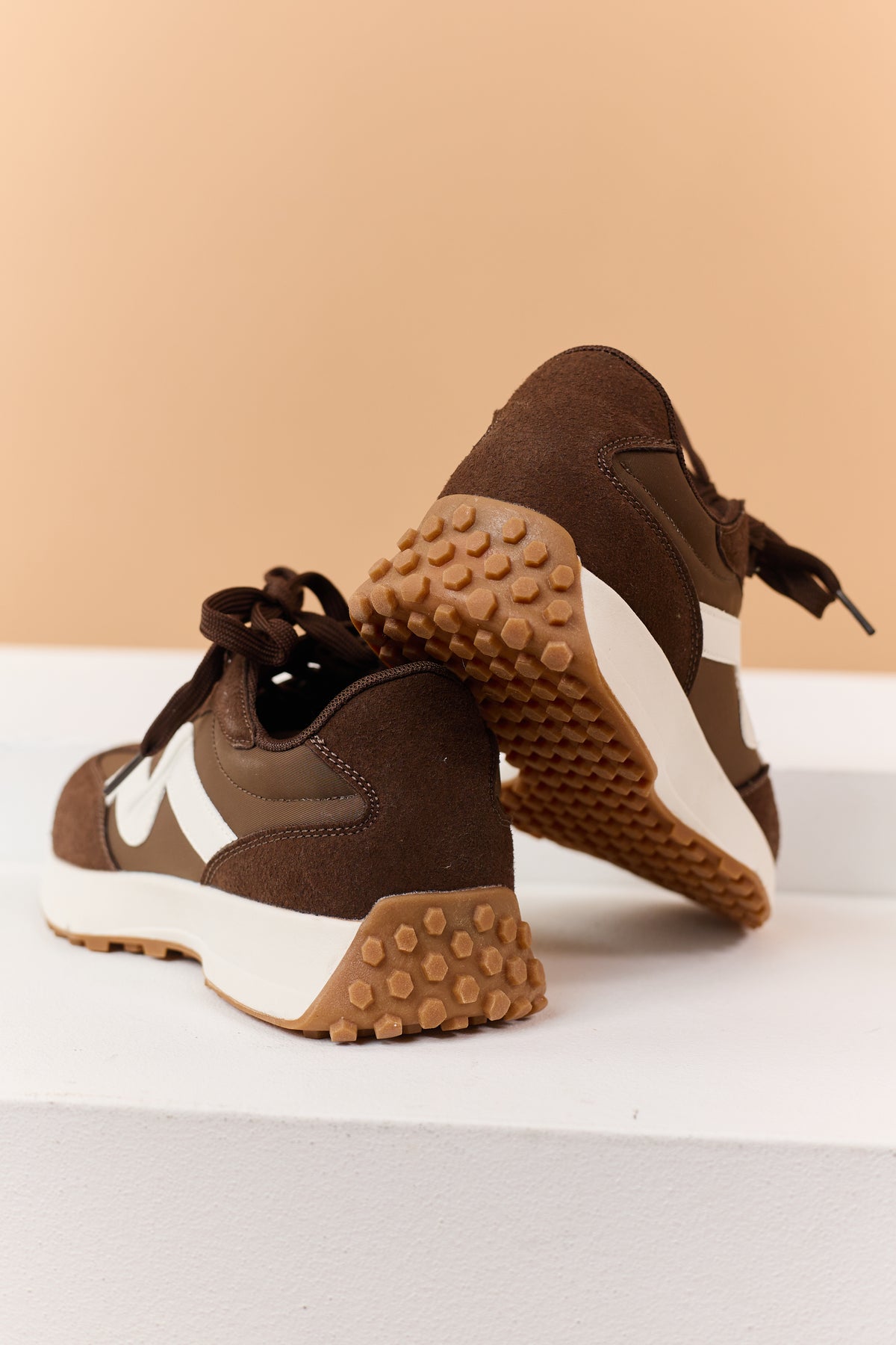 Chocolate Faux Suede Retro Platform Sneakers