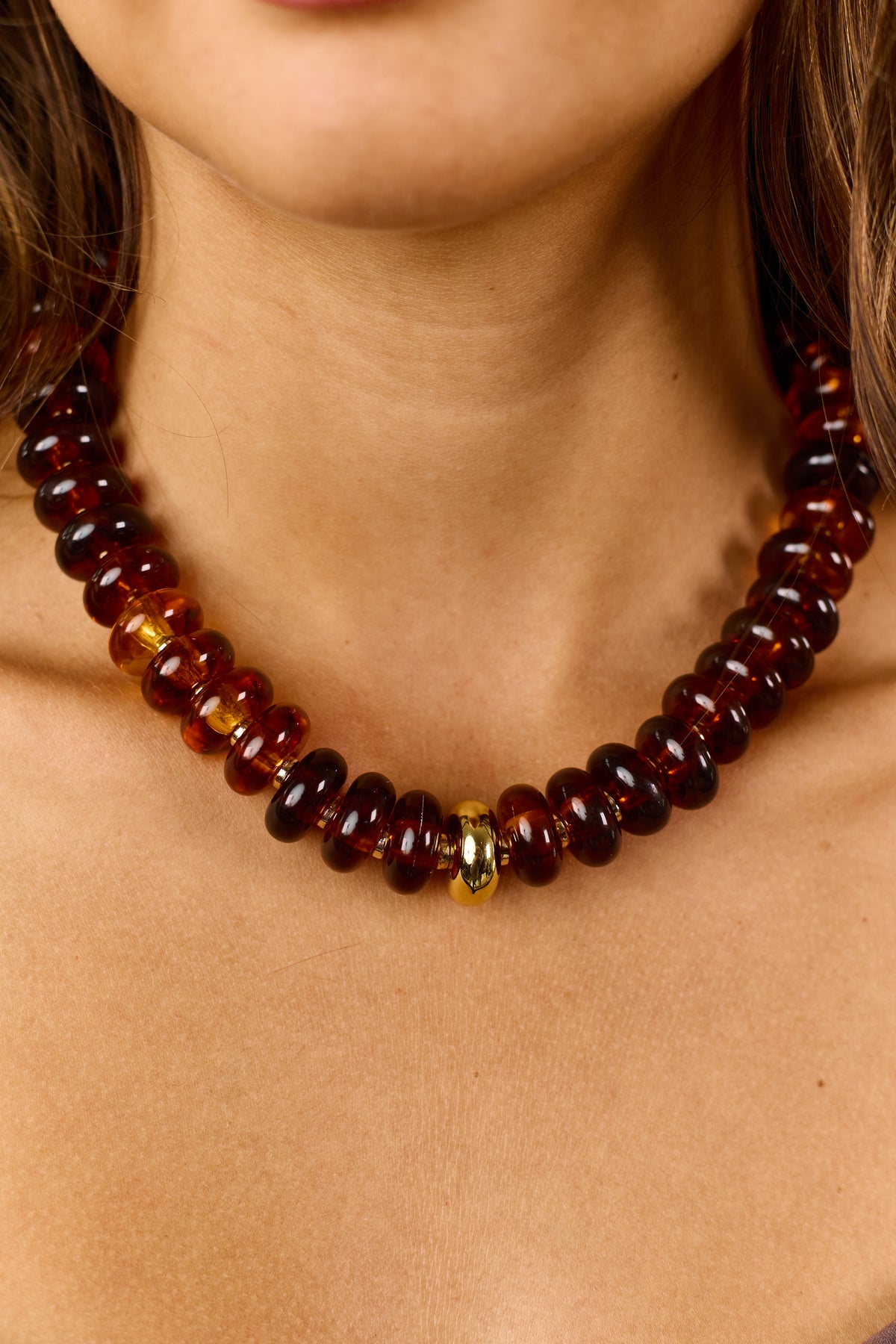 Chocolate Resin Bead Gold Accent Necklace