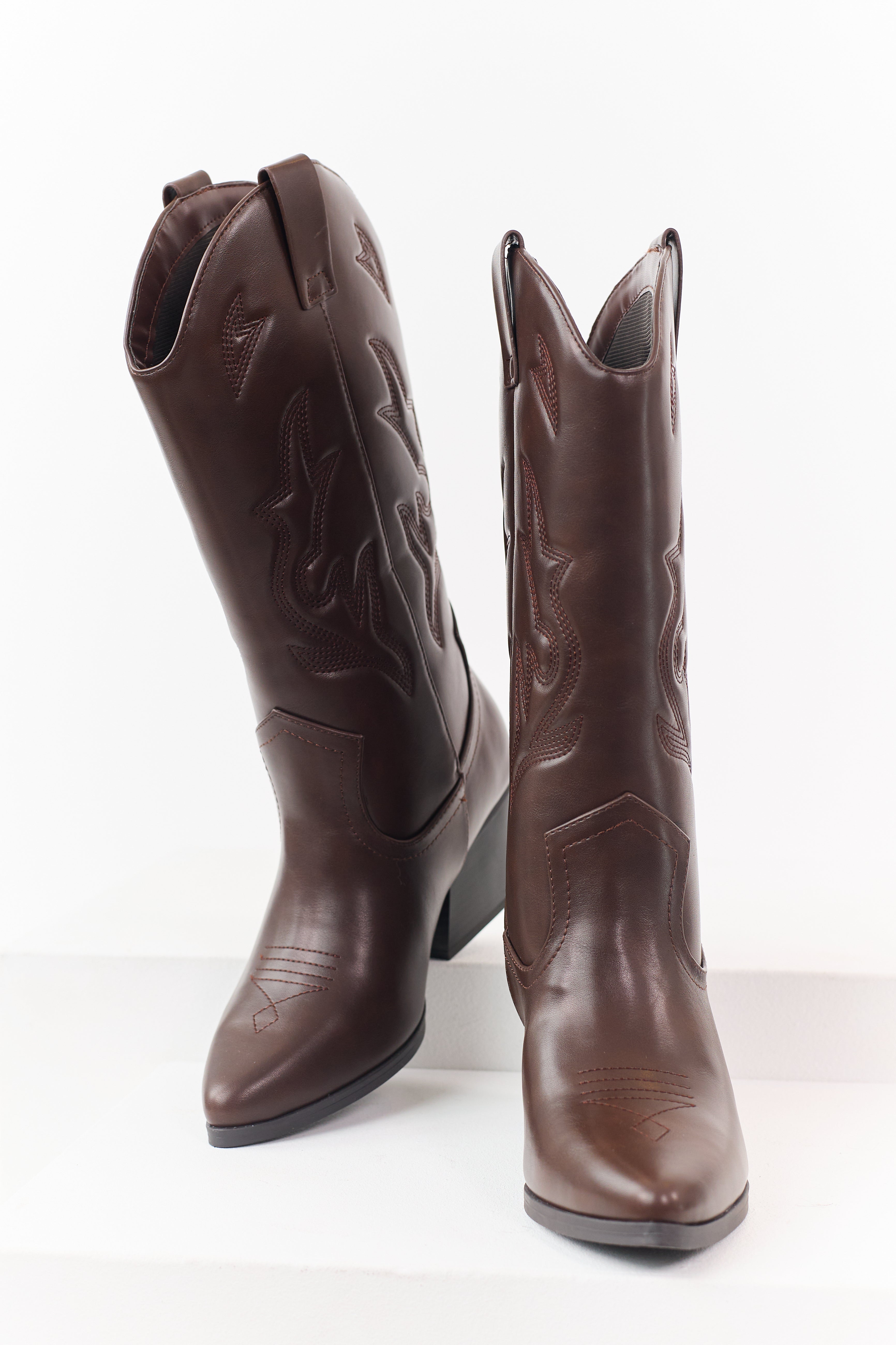 Chocolate Western Embroidered Cowboy Boots | Lime Lush Boutique