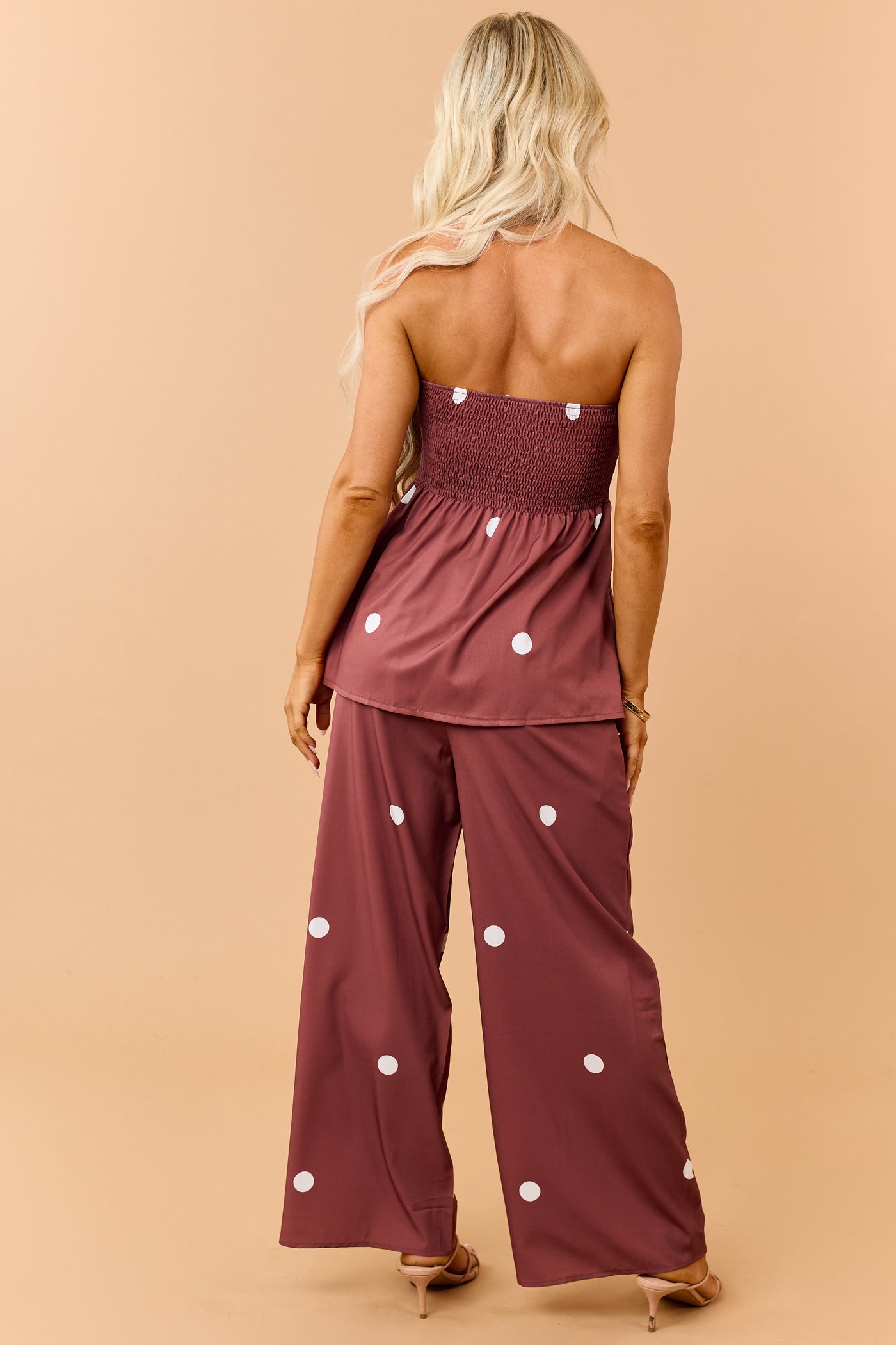 Cinnamon Polka Dot Strapless Top and Pants Set