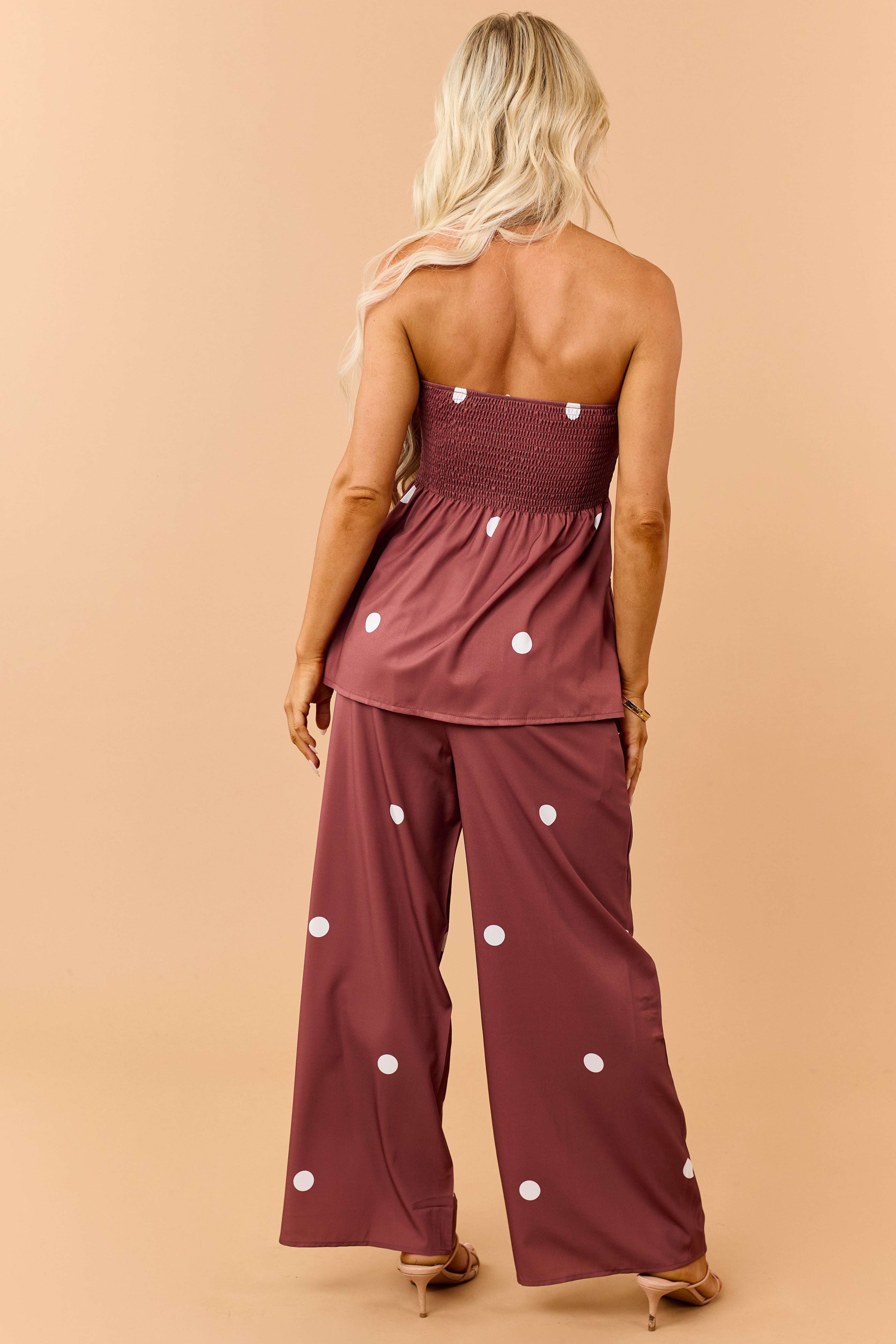 Cinnamon Polka Dot Strapless Top and Pants Set