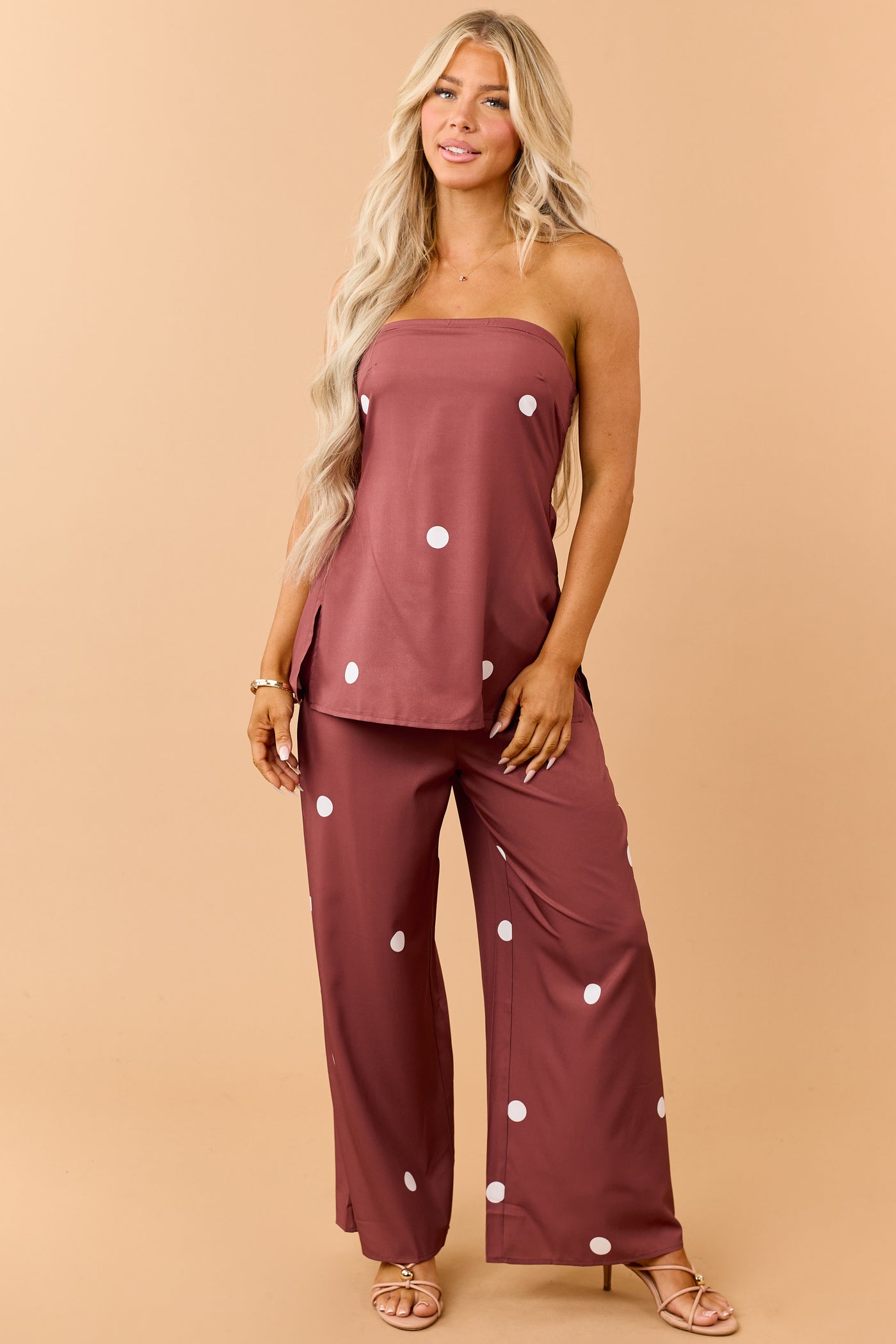 Cinnamon Polka Dot Strapless Top and Pants Set