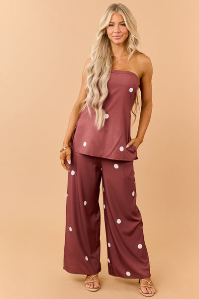 Cinnamon Polka Dot Strapless Top and Pants Set