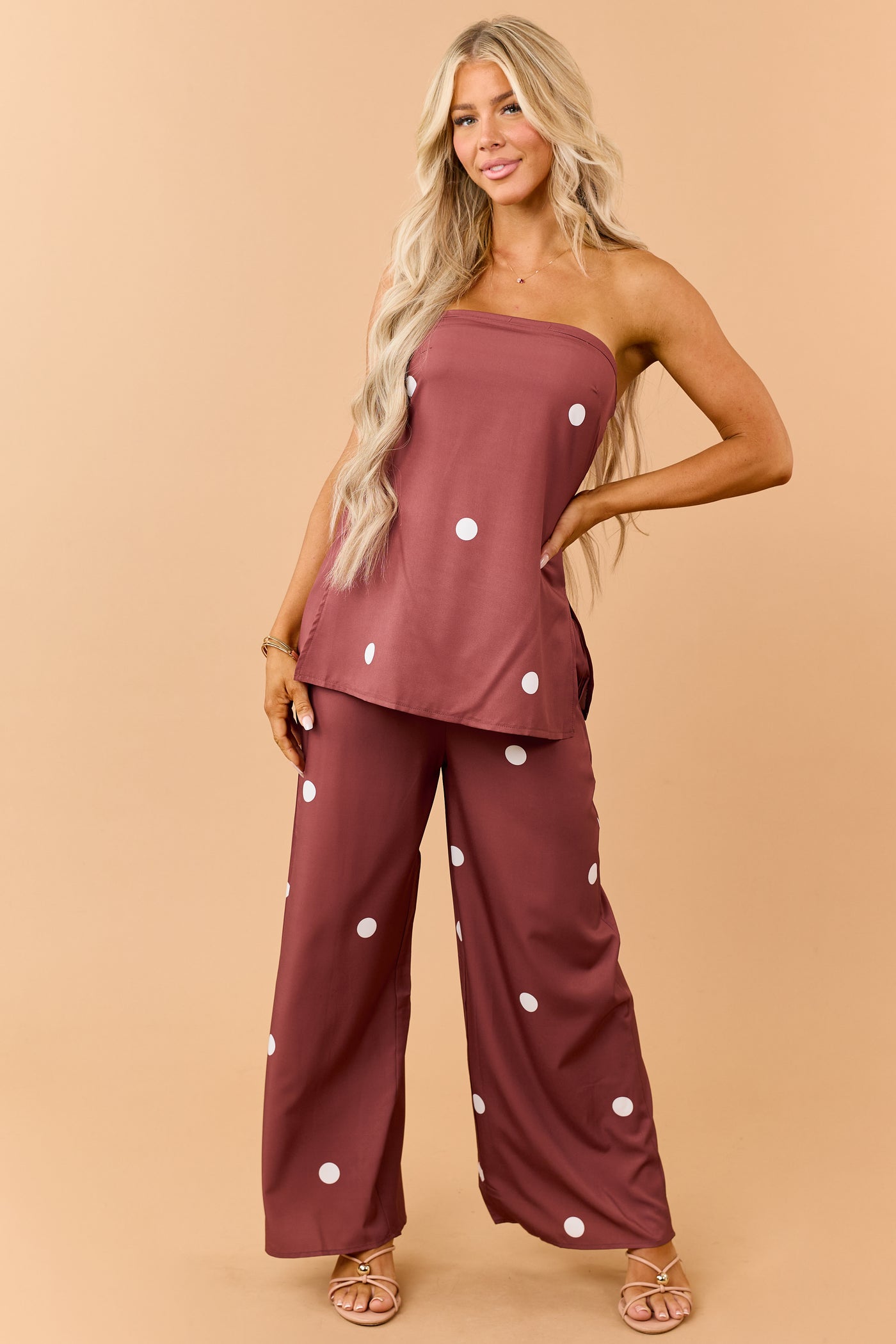 Cinnamon Polka Dot Strapless Top and Pants Set