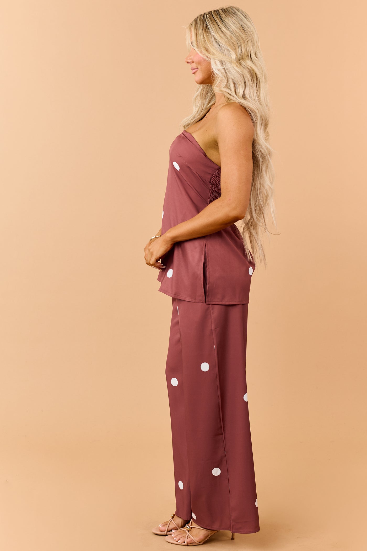 Cinnamon Polka Dot Strapless Top and Pants Set