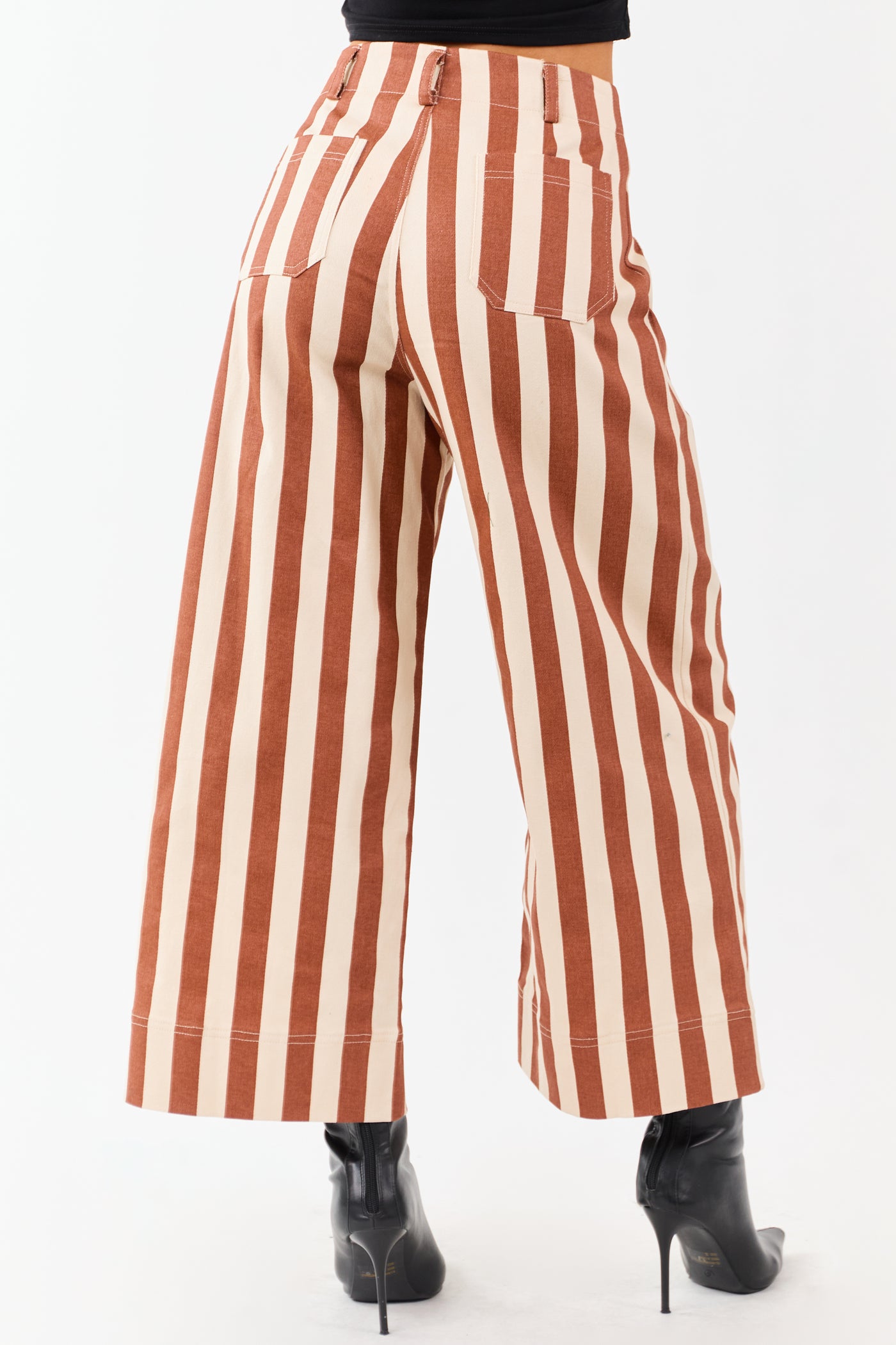Cinnamon Striped Wide Leg Stretchy Denim Crop Pants