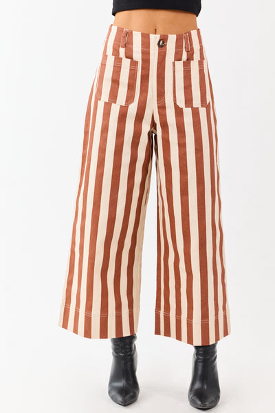 Cinnamon Striped Wide Leg Stretchy Denim Crop Pants