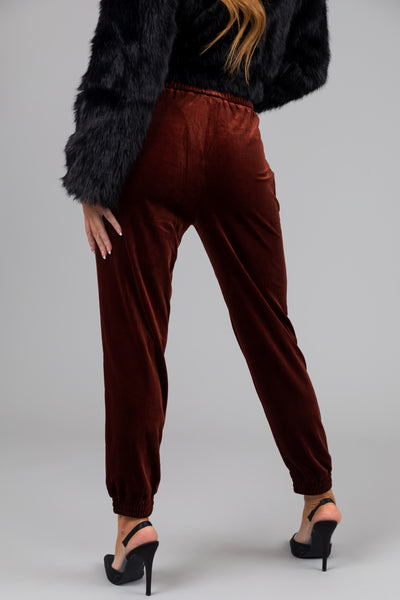 Cinnamon Velvet Elastic Waist Jogger Pants