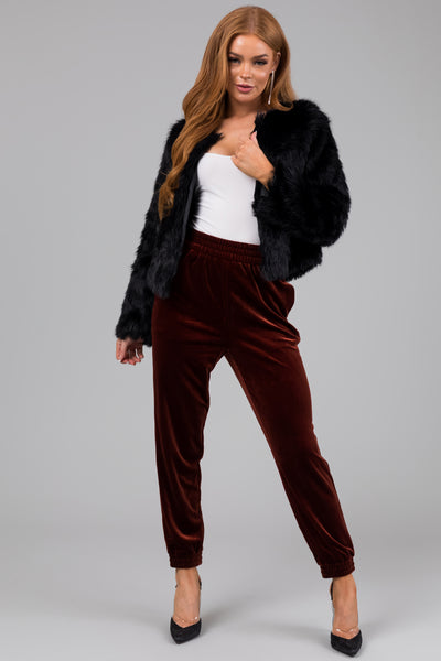 Cinnamon Velvet Elastic Waist Jogger Pants