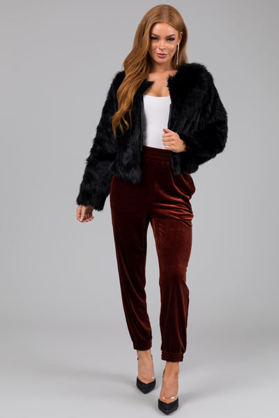 Cinnamon Velvet Elastic Waist Jogger Pants