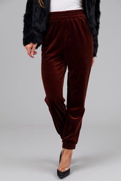 Cinnamon Velvet Elastic Waist Jogger Pants