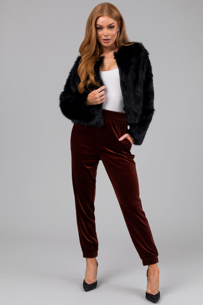 Cinnamon Velvet Elastic Waist Jogger Pants
