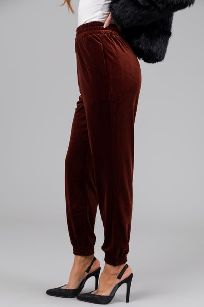 Cinnamon Velvet Elastic Waist Jogger Pants