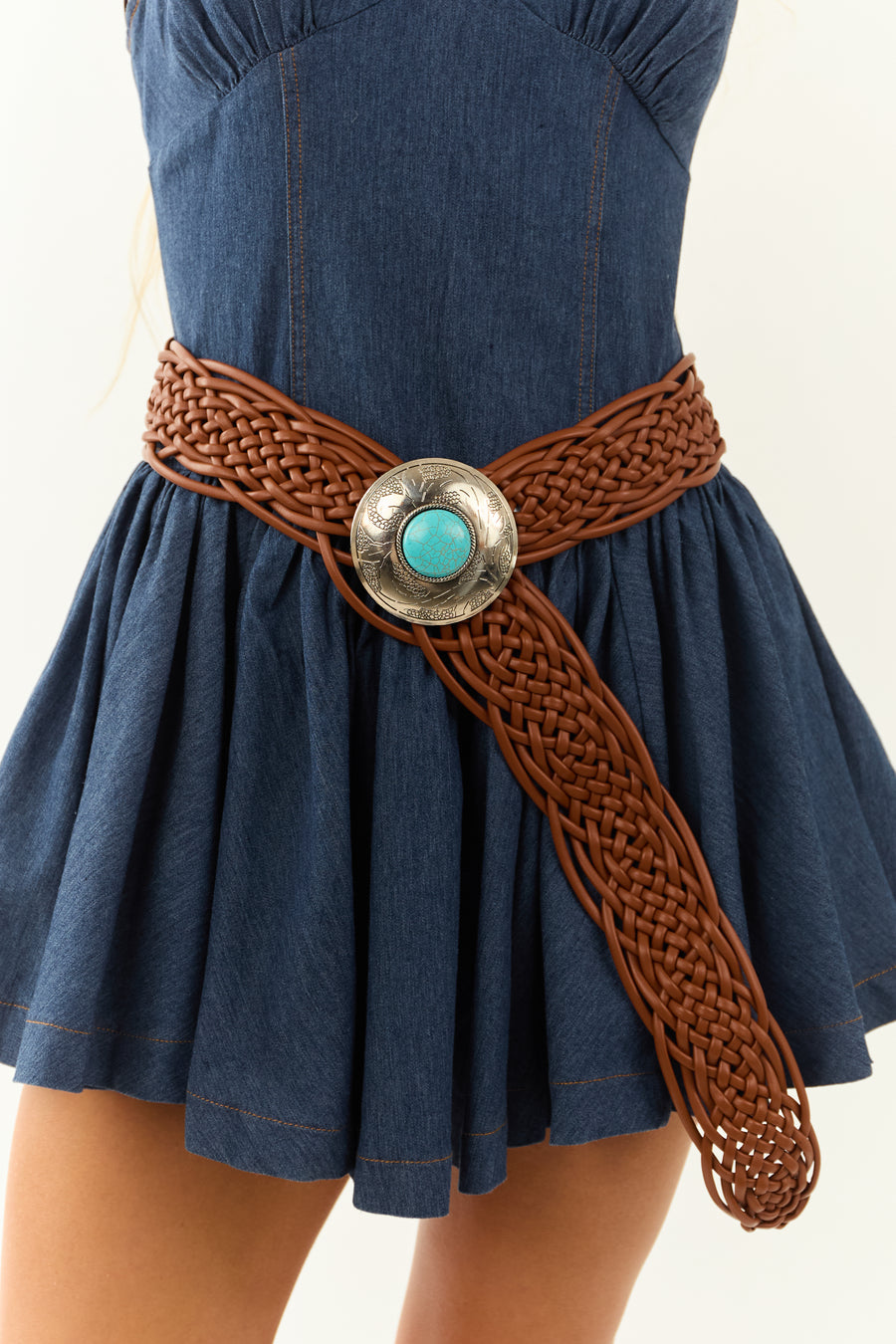 Cinnamon Braided Faux Leather Western Buckle Belt