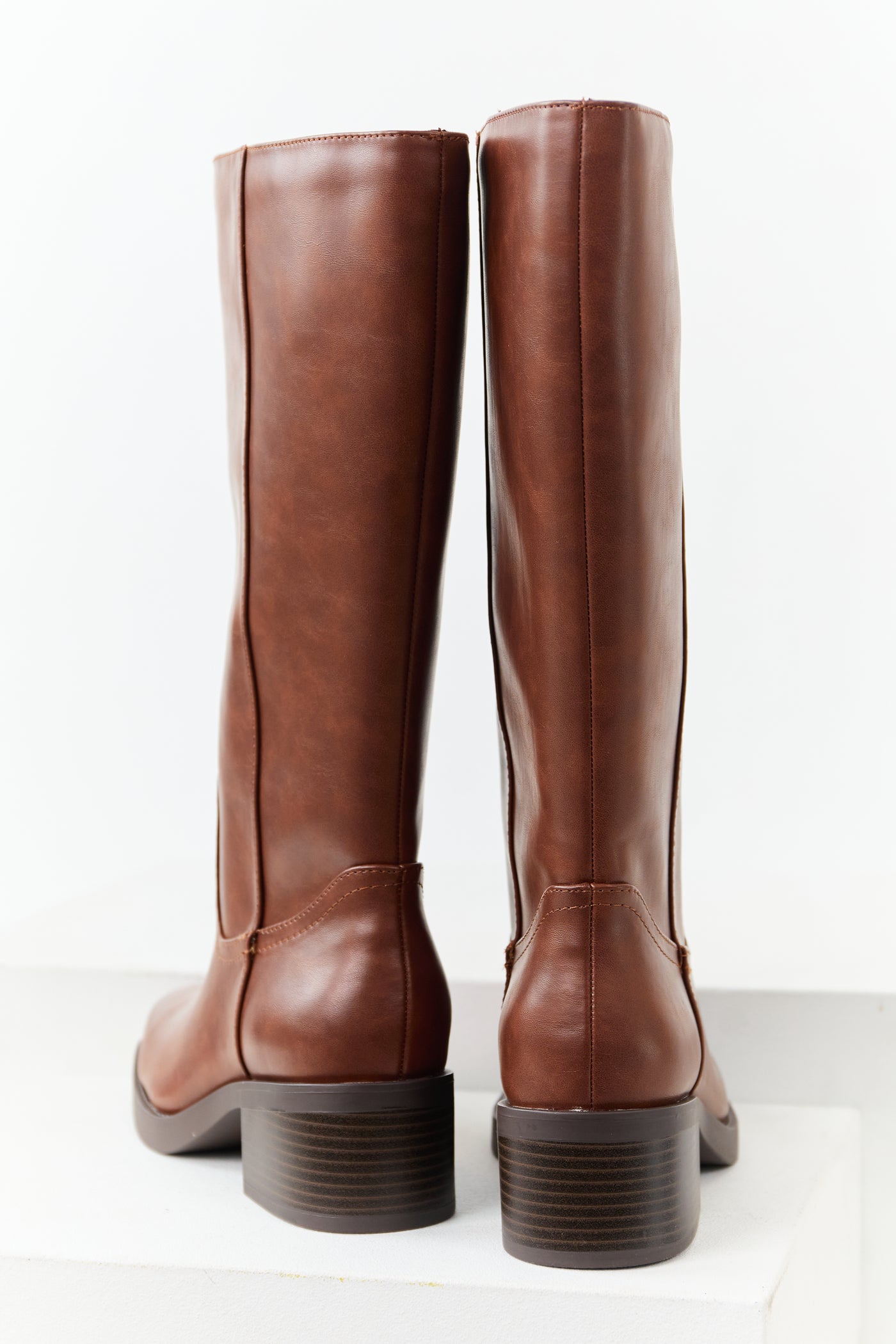 Cinnamon Faux Leather Block Heel Tall Riding Boots
