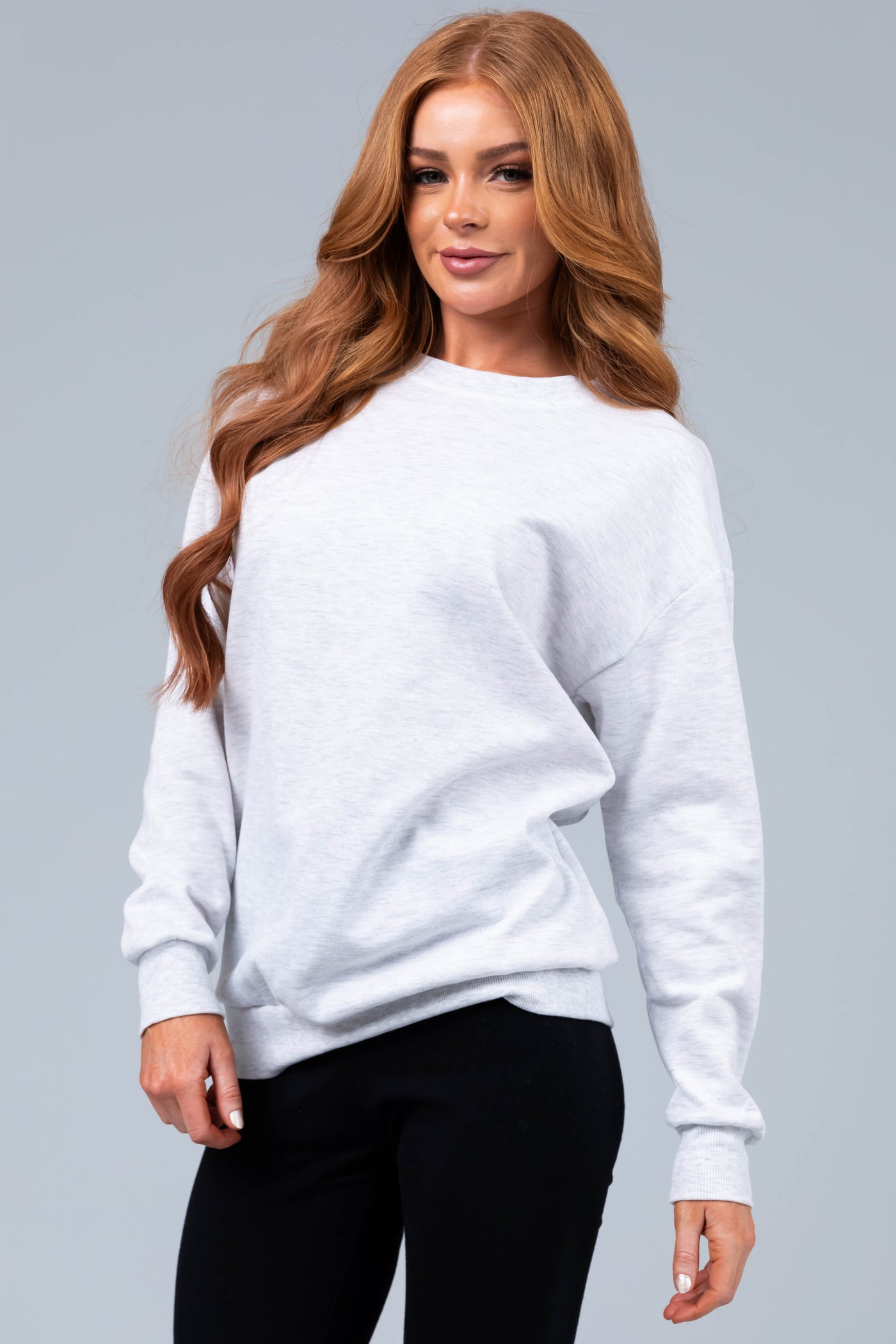 Cloud Grey Fleece Lined Longline Solid Sweatshirt