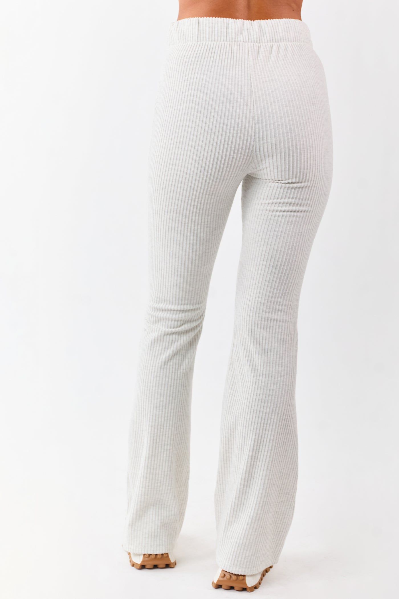Cloud Grey Soft Knit Drawstring Flare Pants