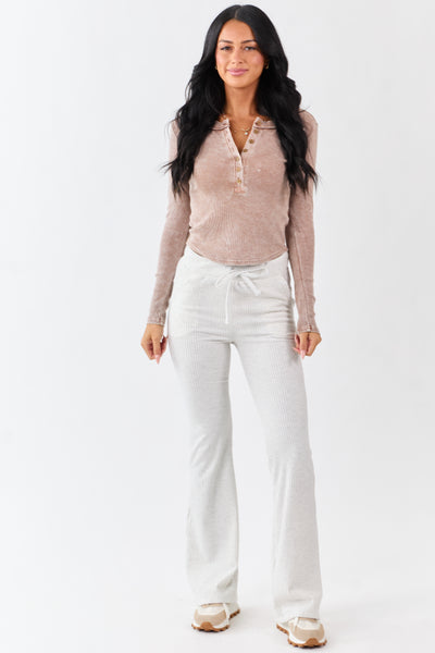 Cloud Grey Soft Knit Drawstring Flare Pants