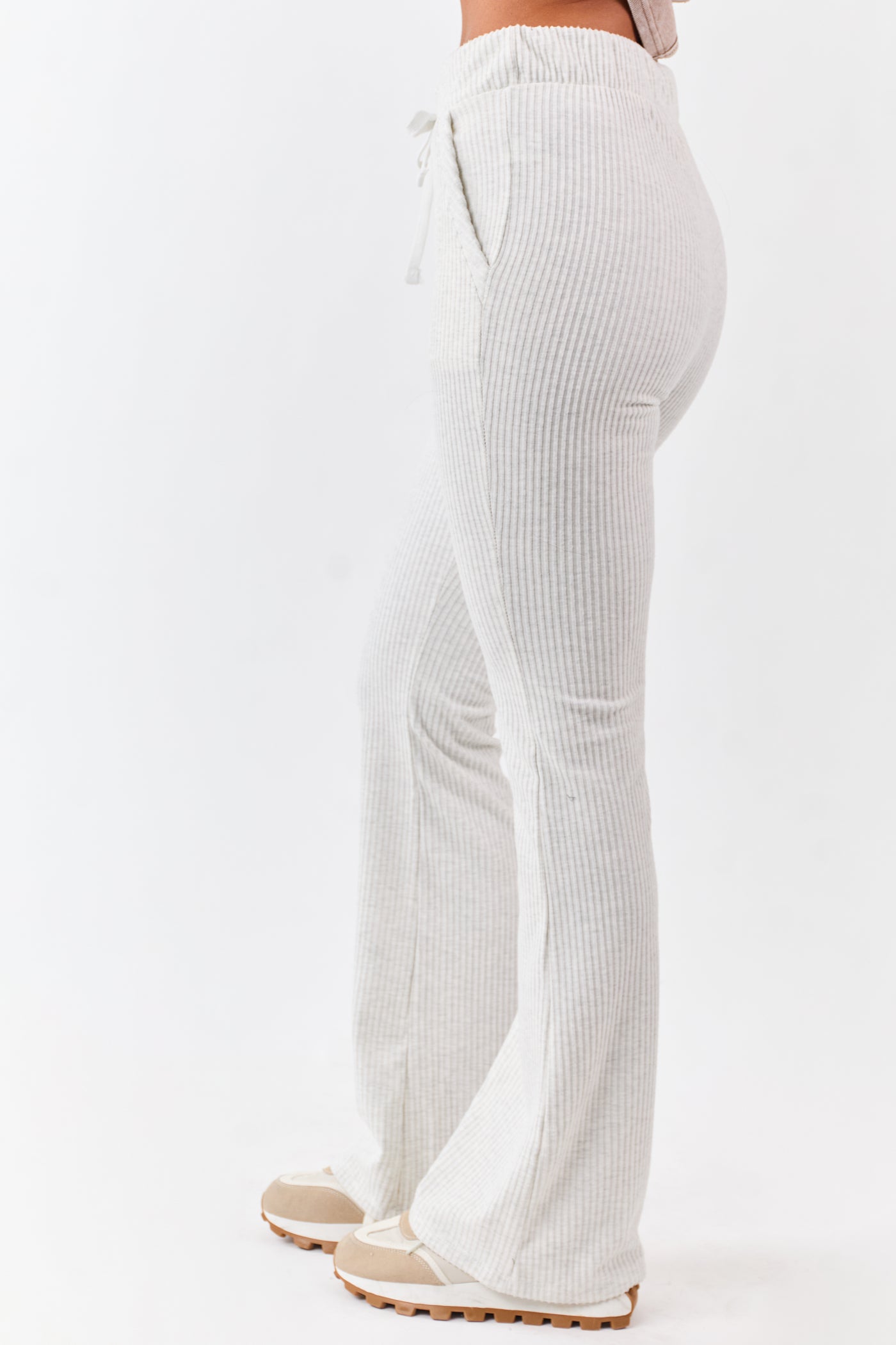 Cloud Grey Soft Knit Drawstring Flare Pants
