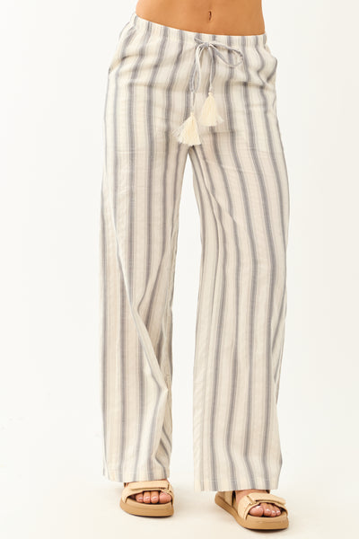 Cloud Grey Striped Lightweight Cotton Flowy Pants