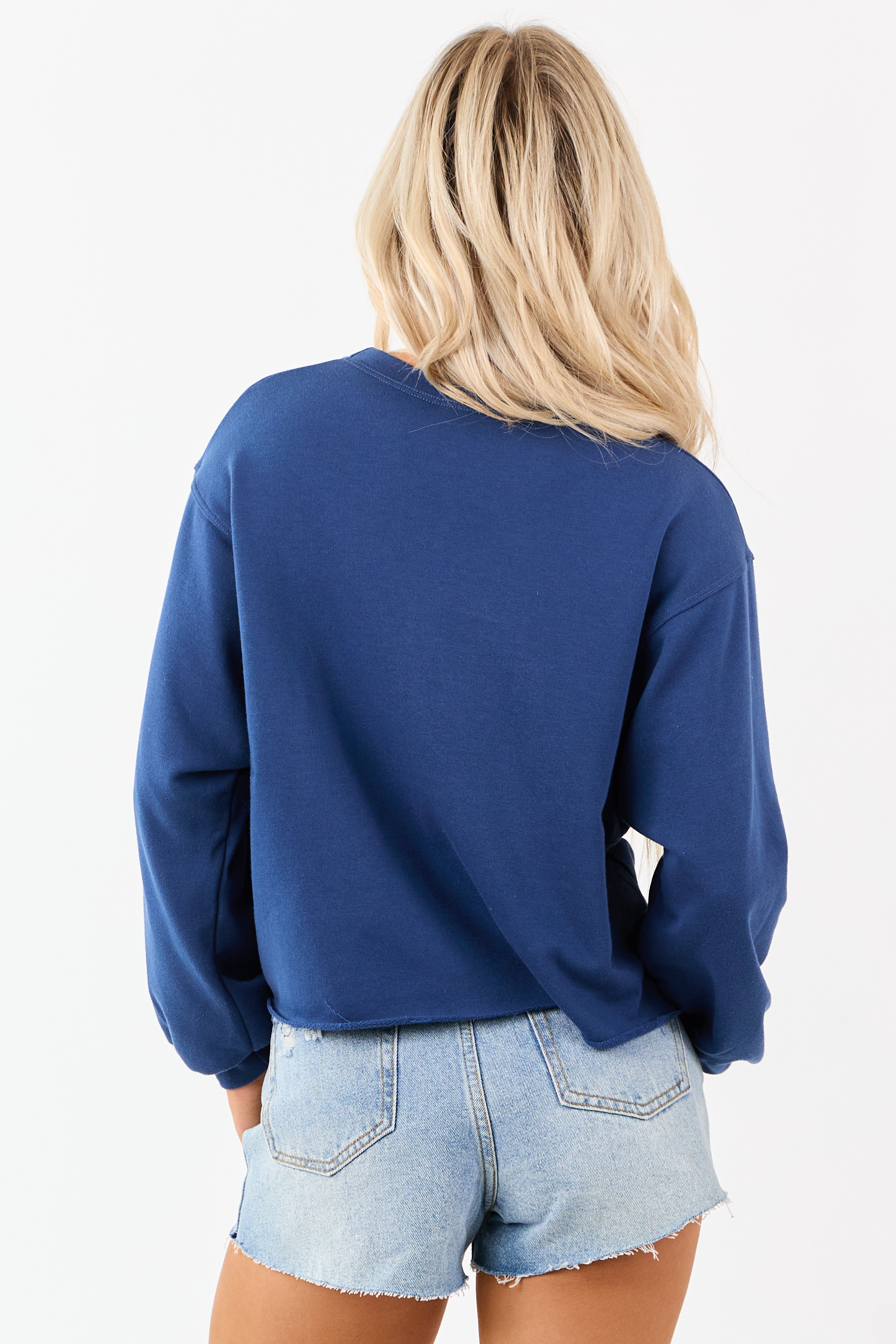 Cobalt Crew Neck Relaxed Pullover Sweatshirt