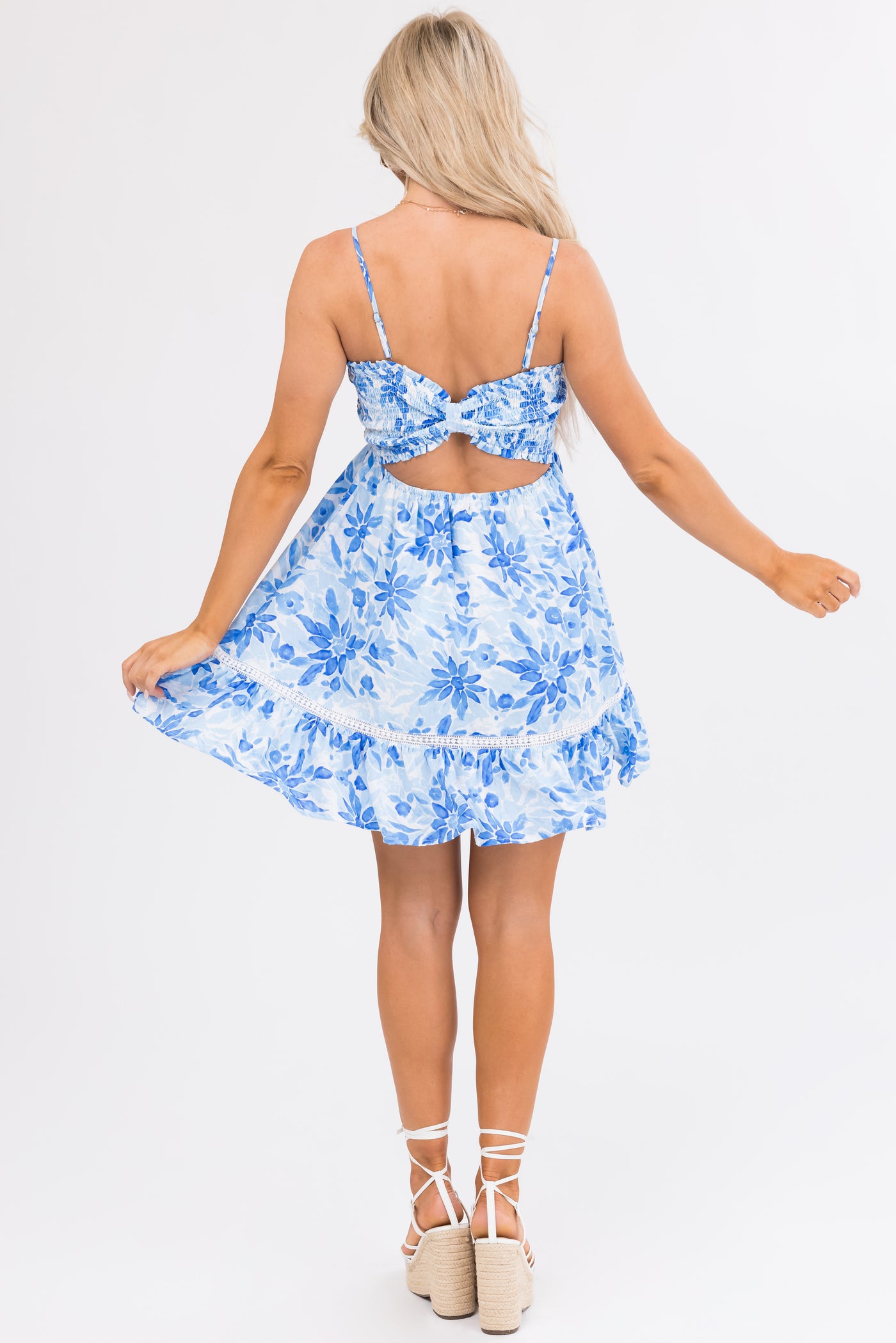 Cobalt Floral Print Sleeveless Short Dress
