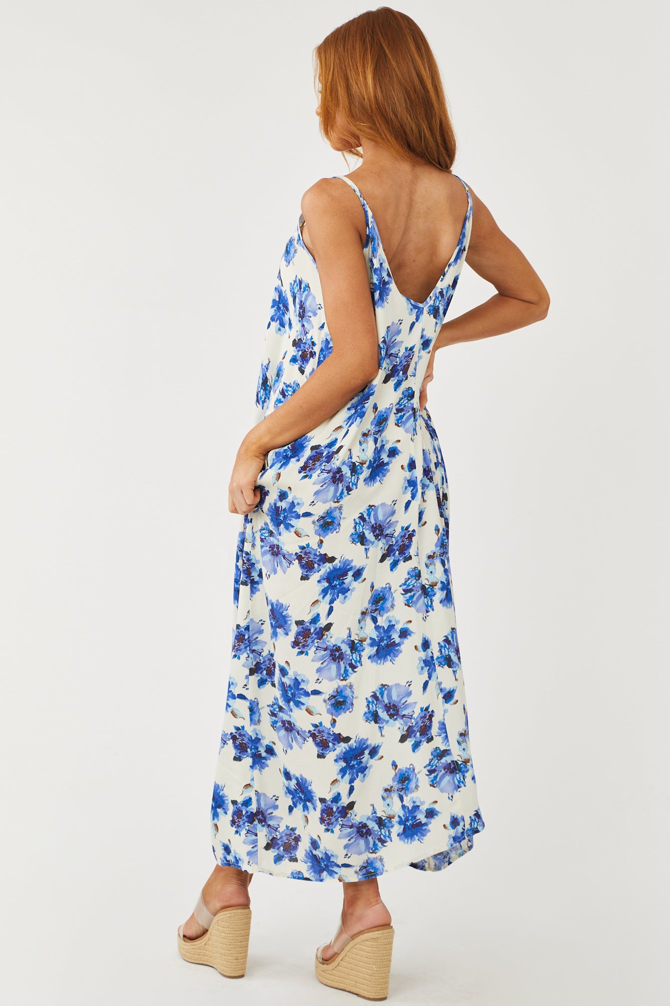 Cobalt Floral Print Sleeveless Woven Maxi Dress