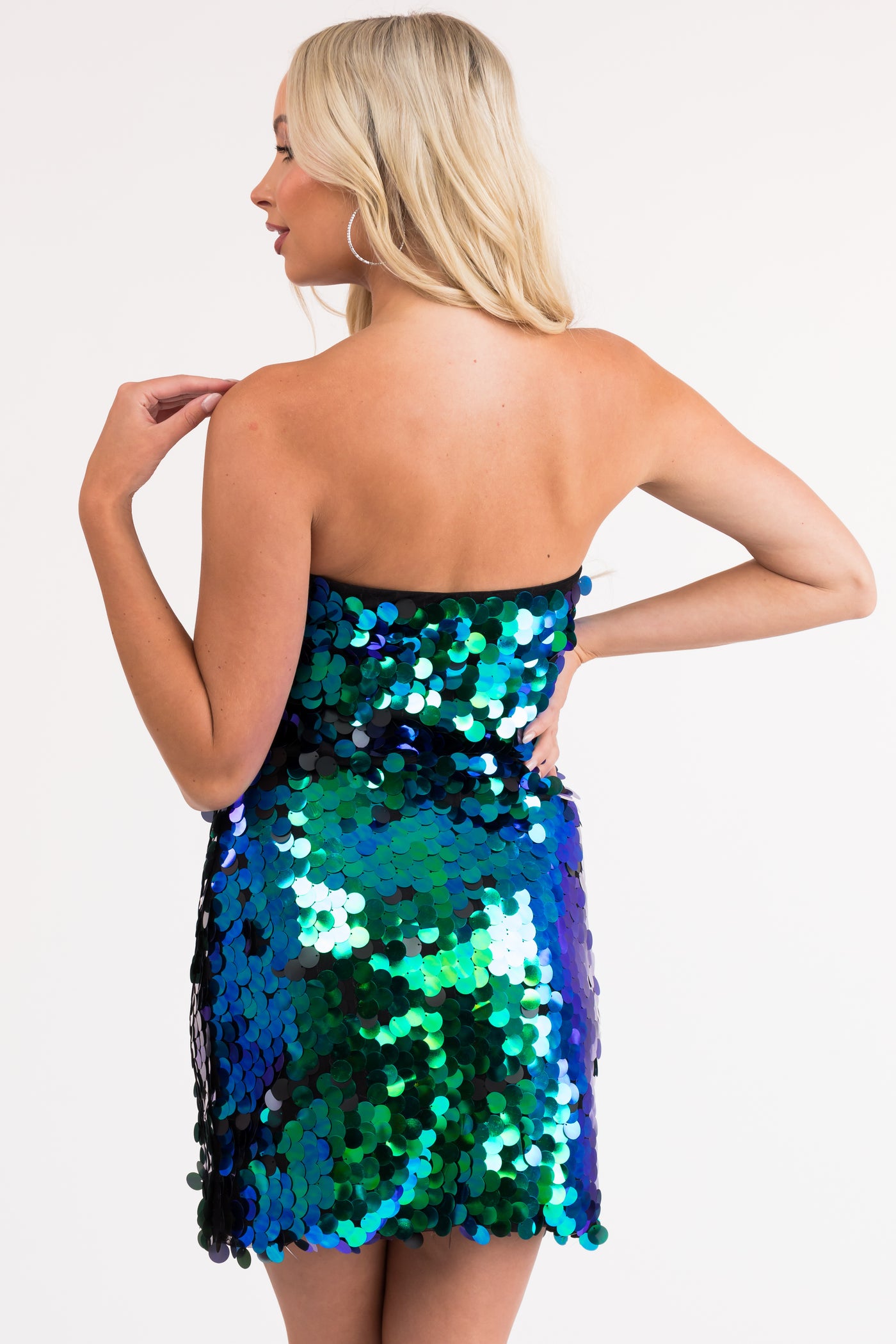 Cobalt Iridescent Sequins Strapless Mini Dress
