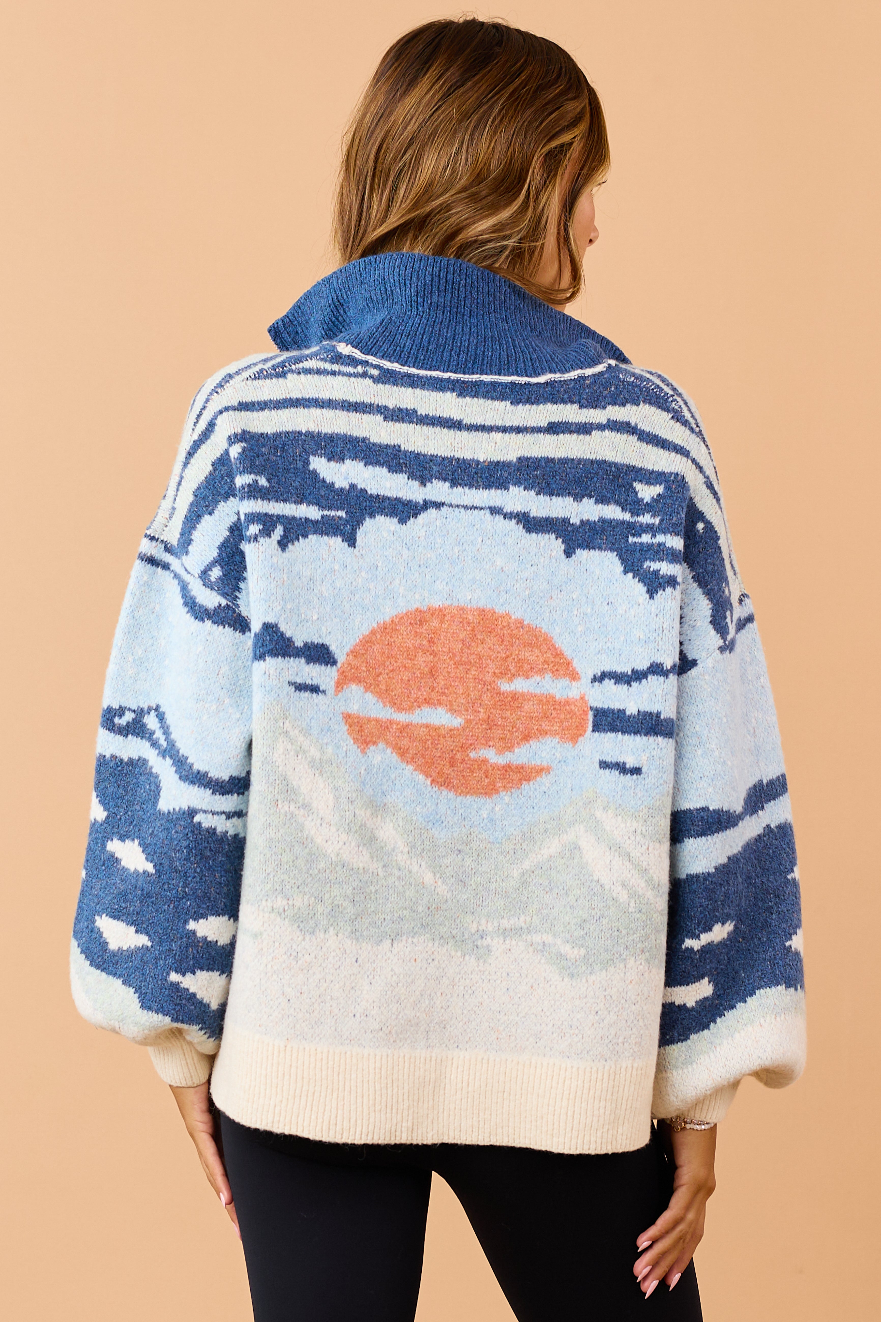 Cobalt Landscape Graphic Quarter Zip Sweater