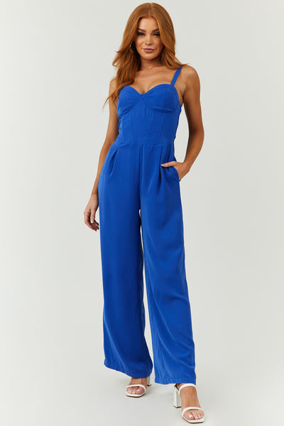 Cobalt Sleeveless Corset Bodice Wide Leg Jumpsuit