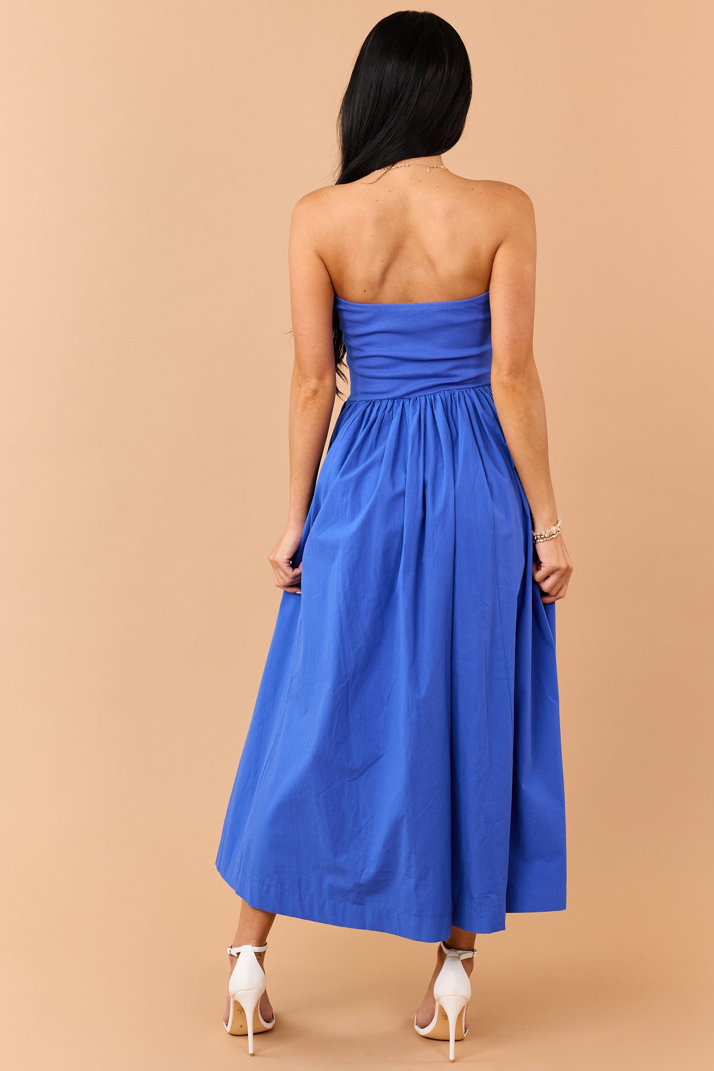 Cobalt Strapless Knit Contrast Cotton Maxi Dress