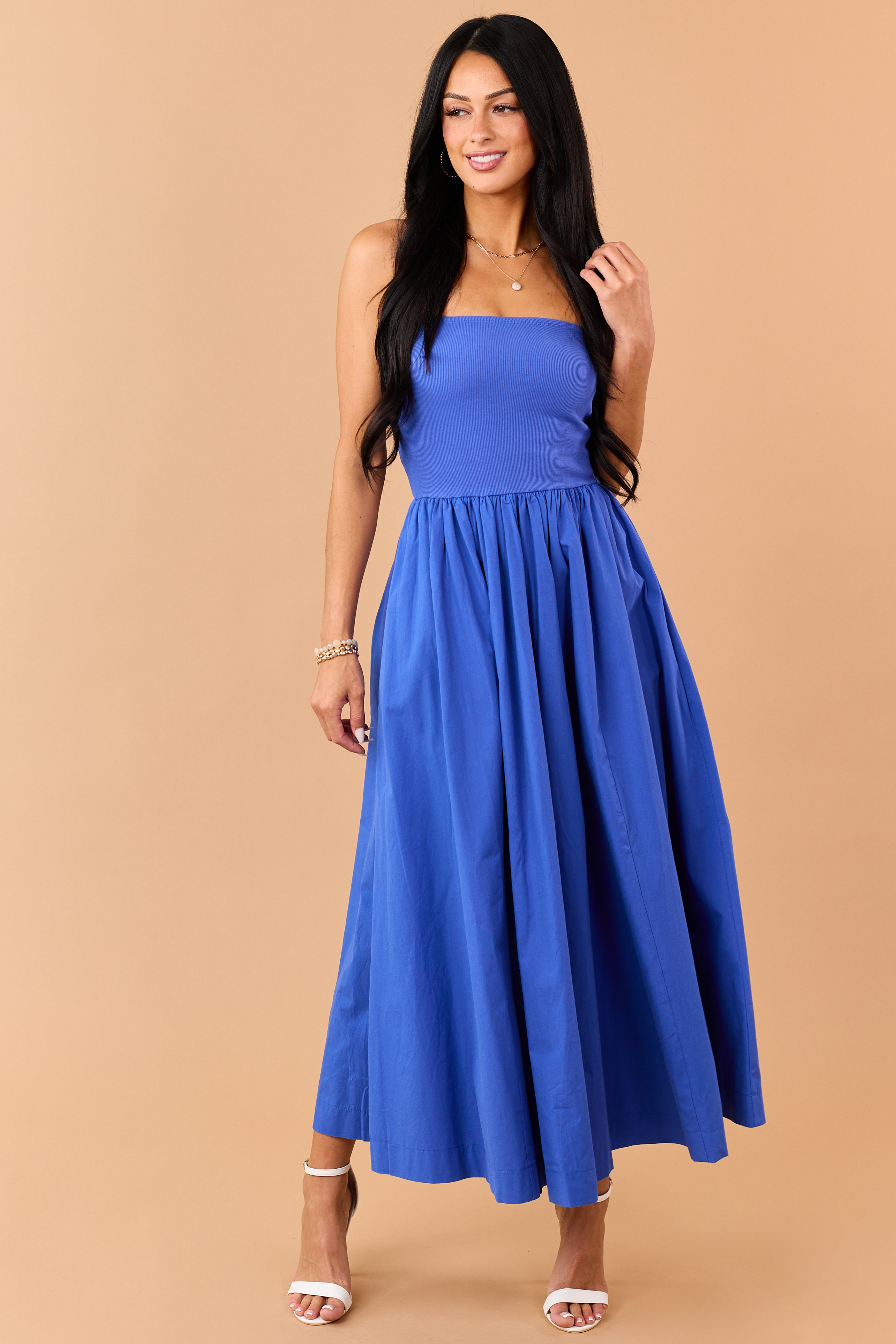 Cobalt Strapless Knit Contrast Cotton Maxi Dress Cobalt Strapless Knit Contrast Cotton Maxi Dress