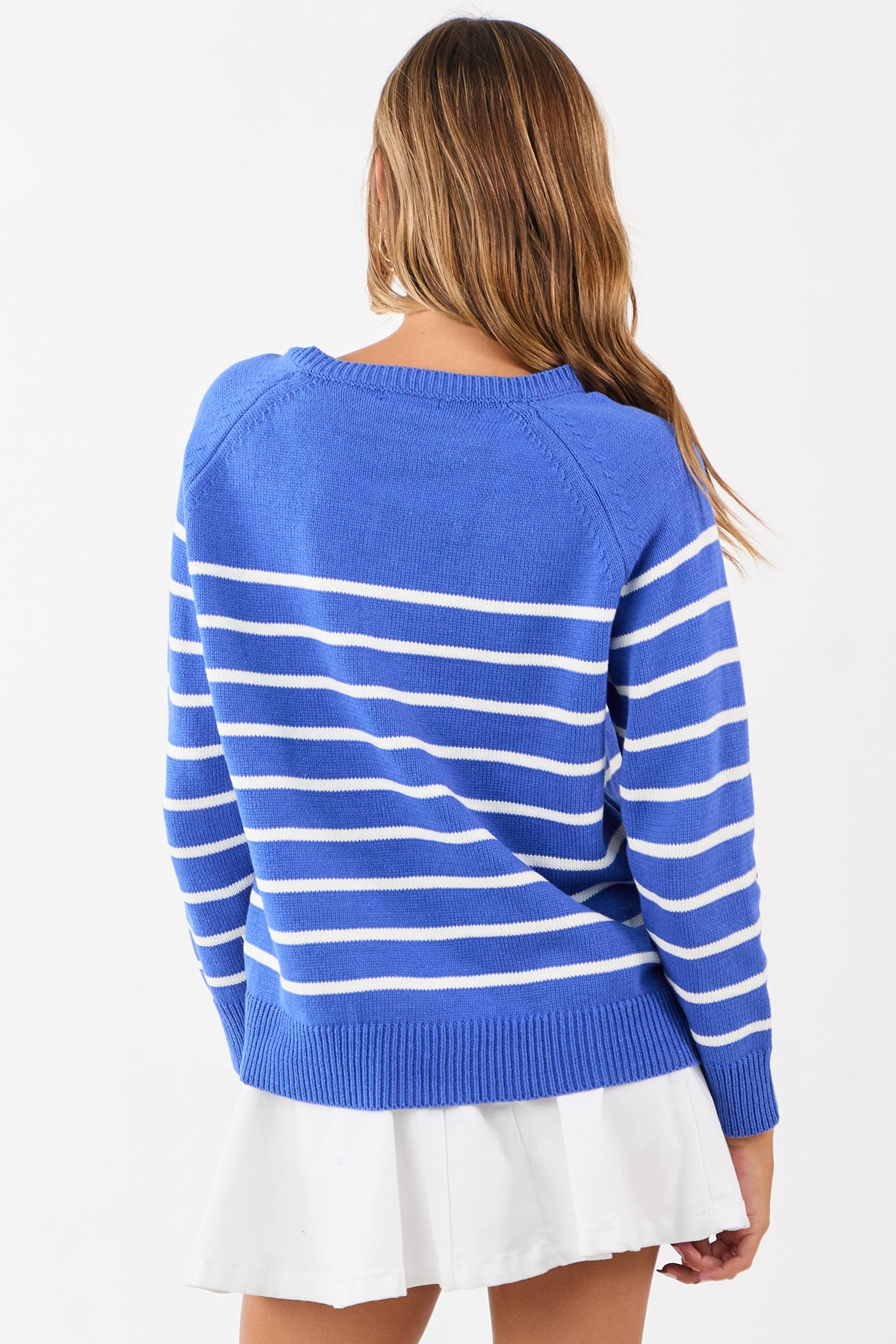 Cobalt Striped Quarter Button Up Knit Sweater