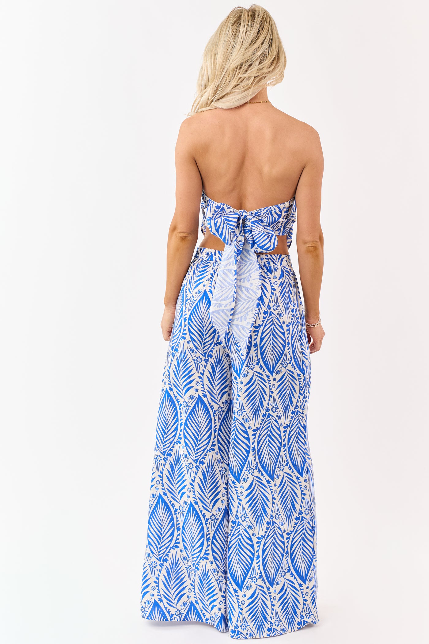 Cobalt Tropical Print Crop Top and Pant Set