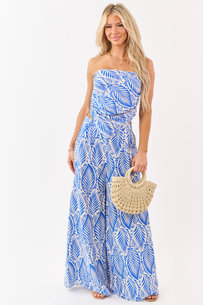 Cobalt Tropical Print Crop Top and Pant Set