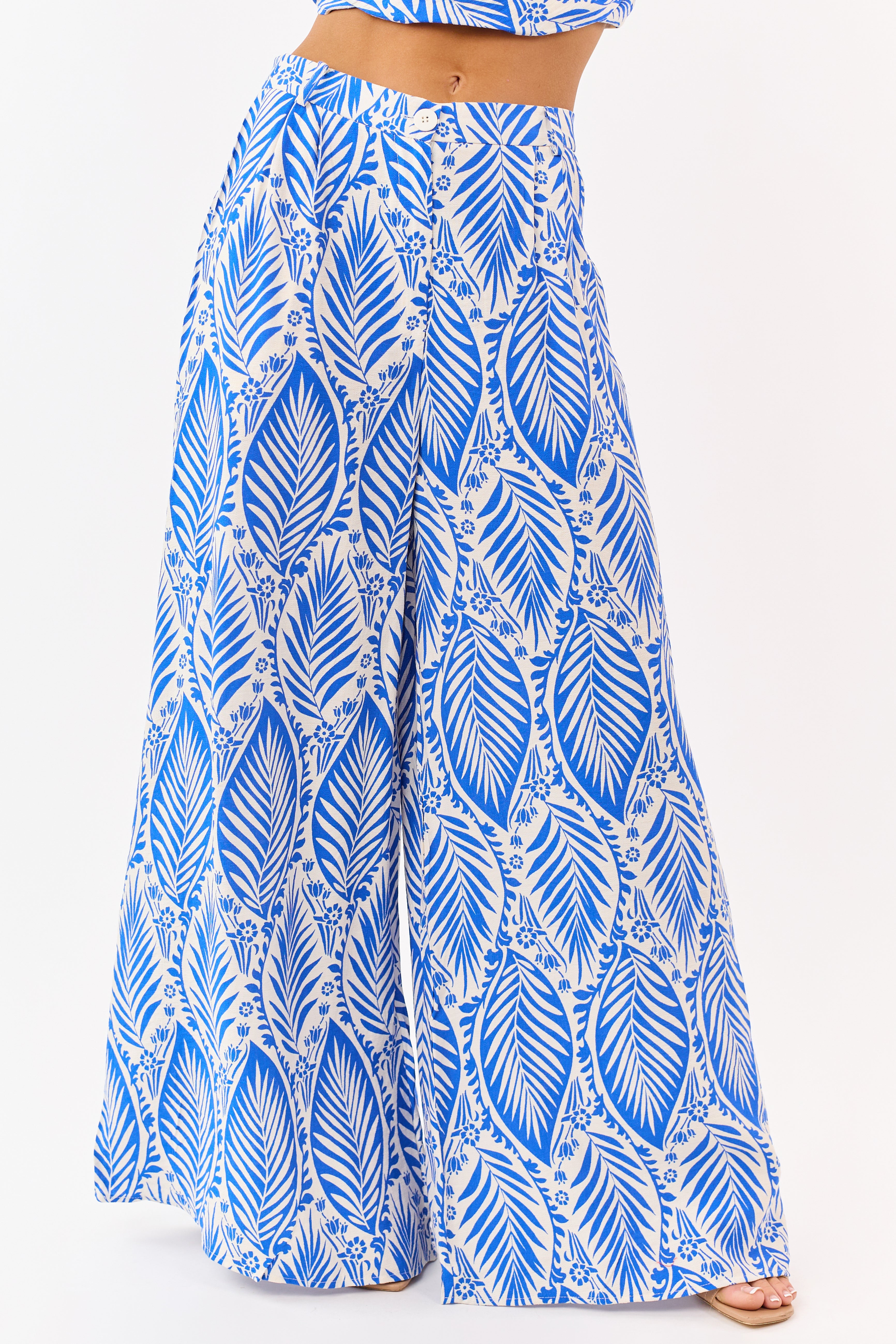 Cobalt Tropical Print Crop Top and Pant Set