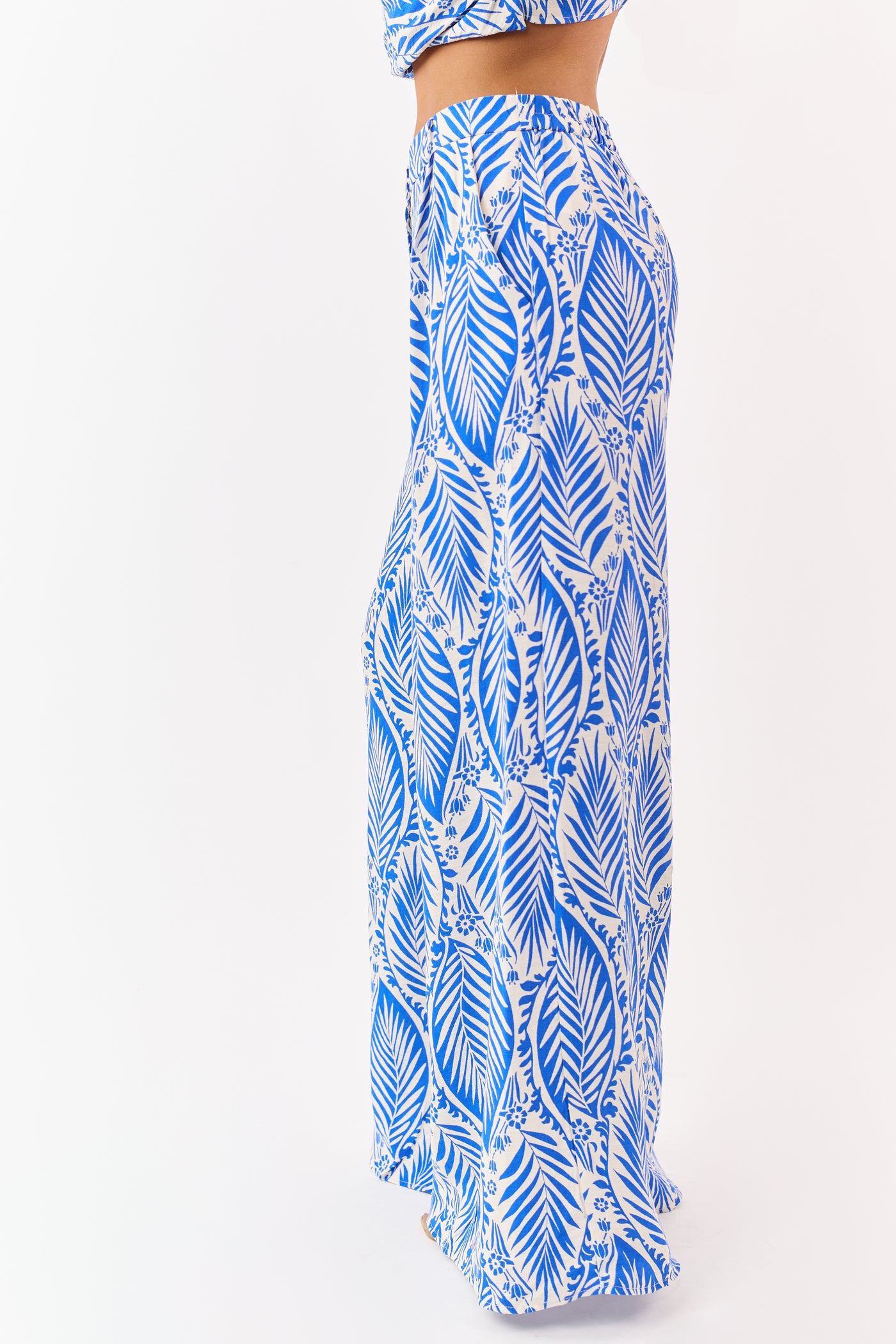 Cobalt Tropical Print Crop Top and Pant Set