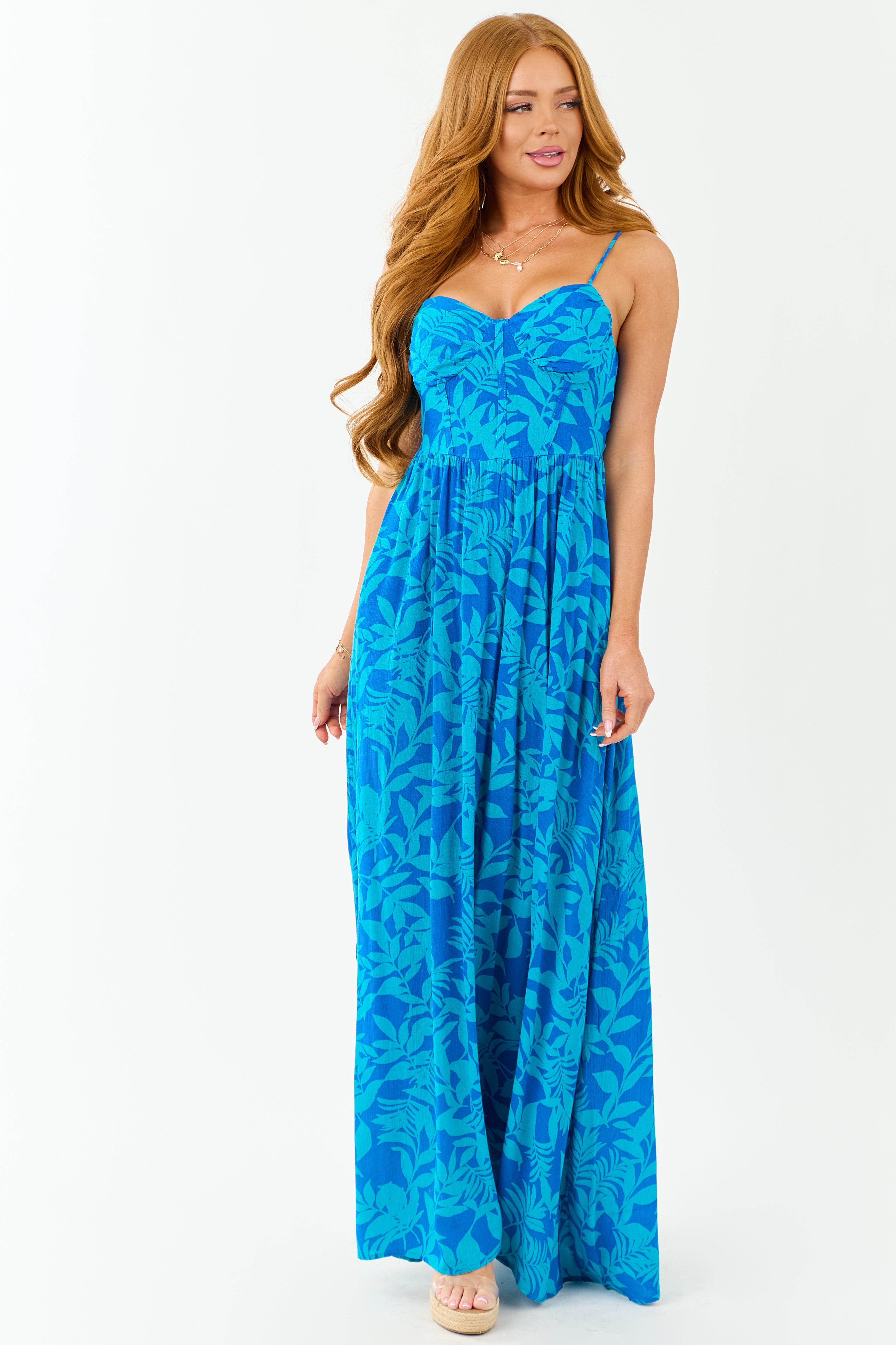 Cobalt Tropical Print Sleeveless Maxi Dress | Lime Lush Boutique