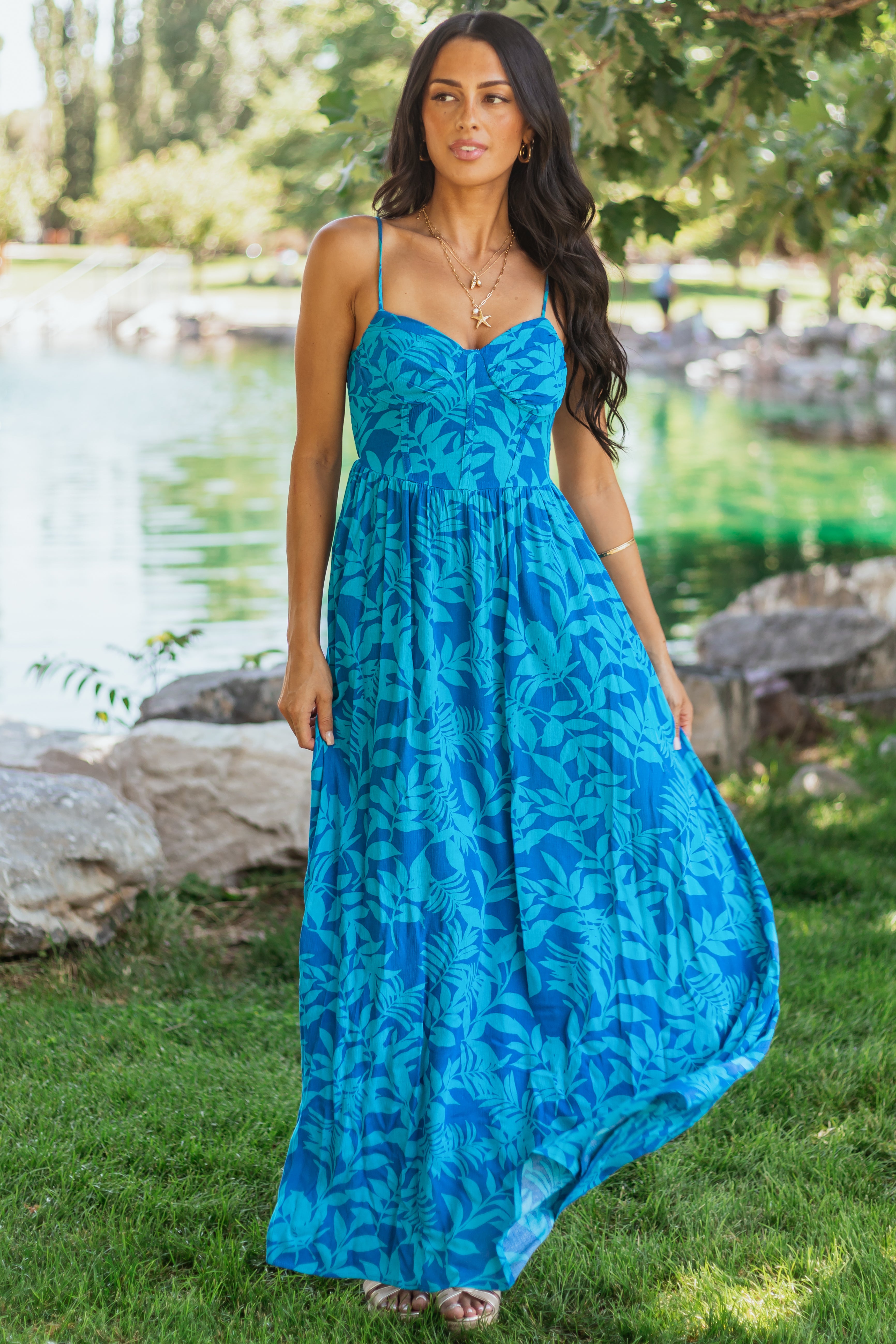 Cobalt Tropical Print Sleeveless Maxi Dress | Lime Lush Boutique Cobalt Tropical Print Sleeveless Maxi Dress | Lime Lush Boutique