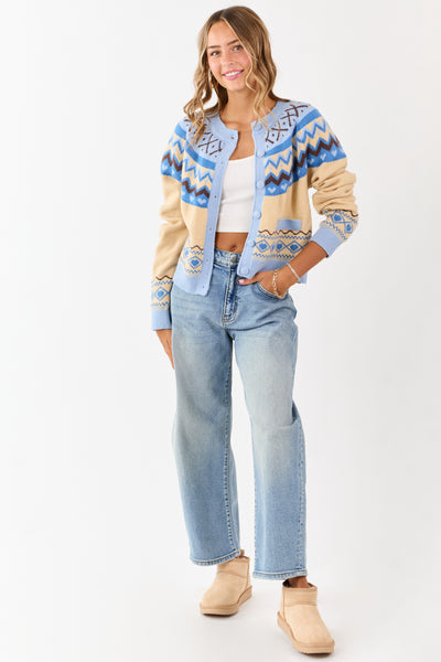 Cobalt and Cream Fair Isle Heart Print Cardigan