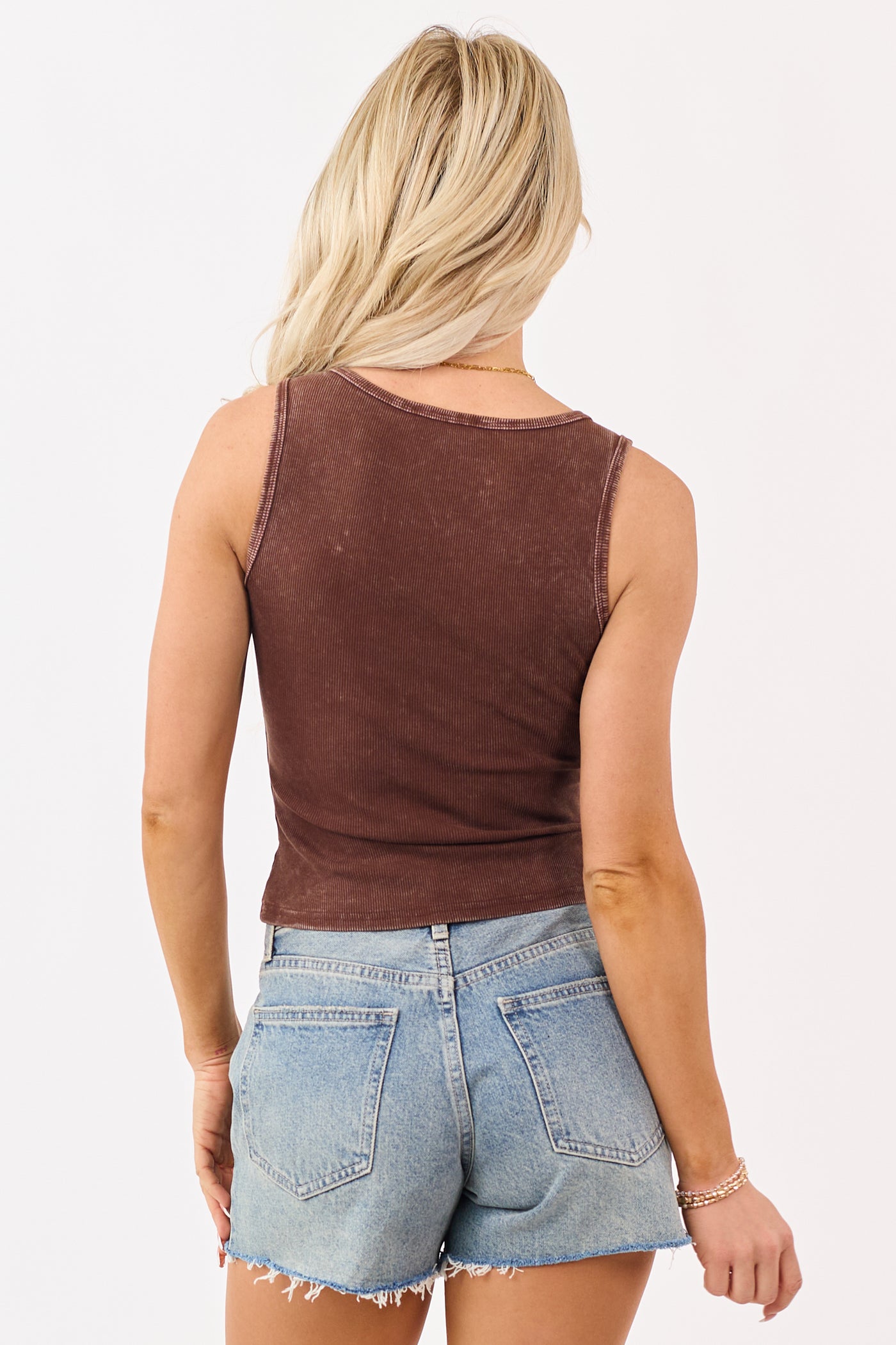 Cocoa Acid Wash Henley Ribbed Tank Top