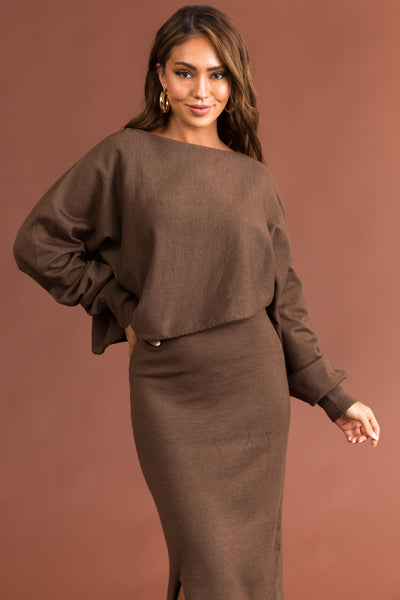 Cocoa Asymmetrical Crop Top and Maxi Skirt Set