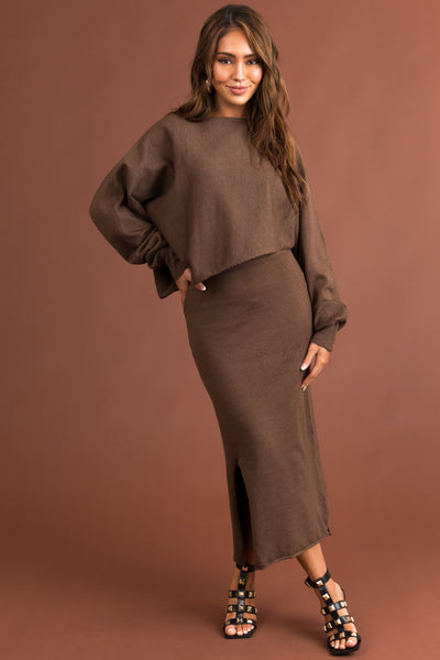 Cocoa Asymmetrical Crop Top and Maxi Skirt Set