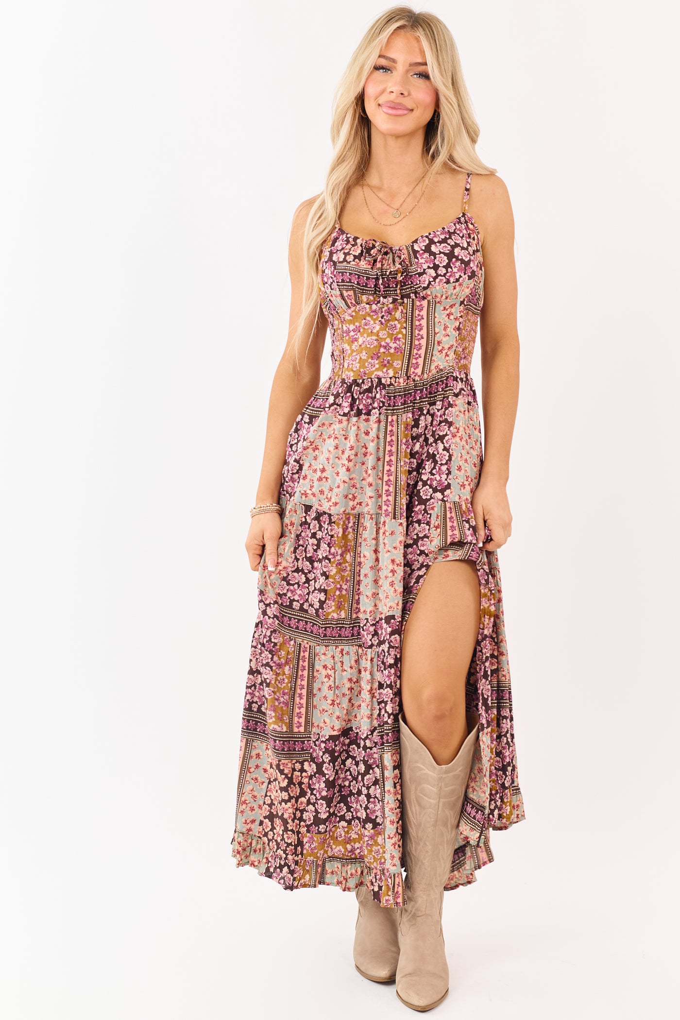 Cocoa Boho Tile Print Sleeveless Maxi Dress
