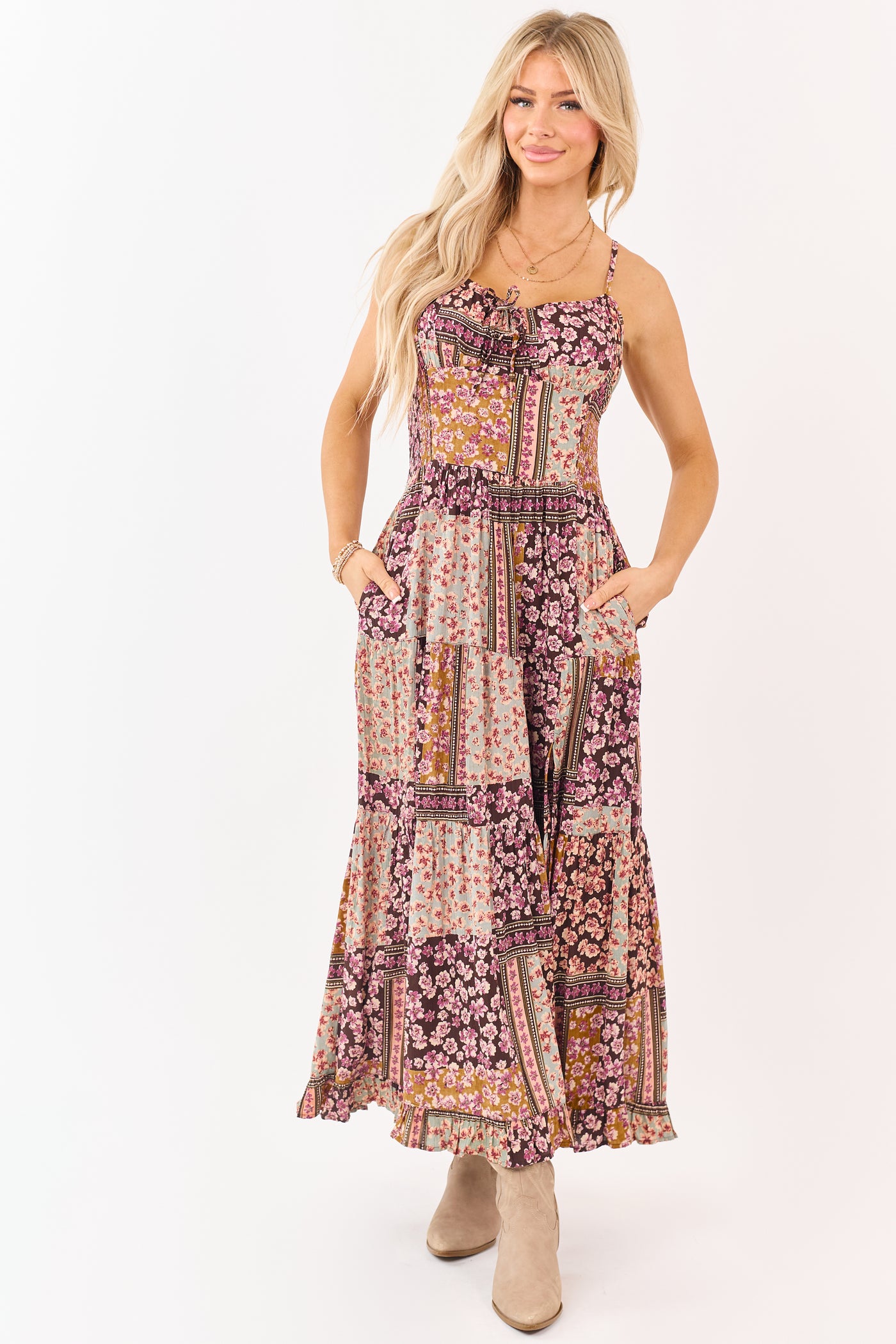 Cocoa Boho Tile Print Sleeveless Maxi Dress