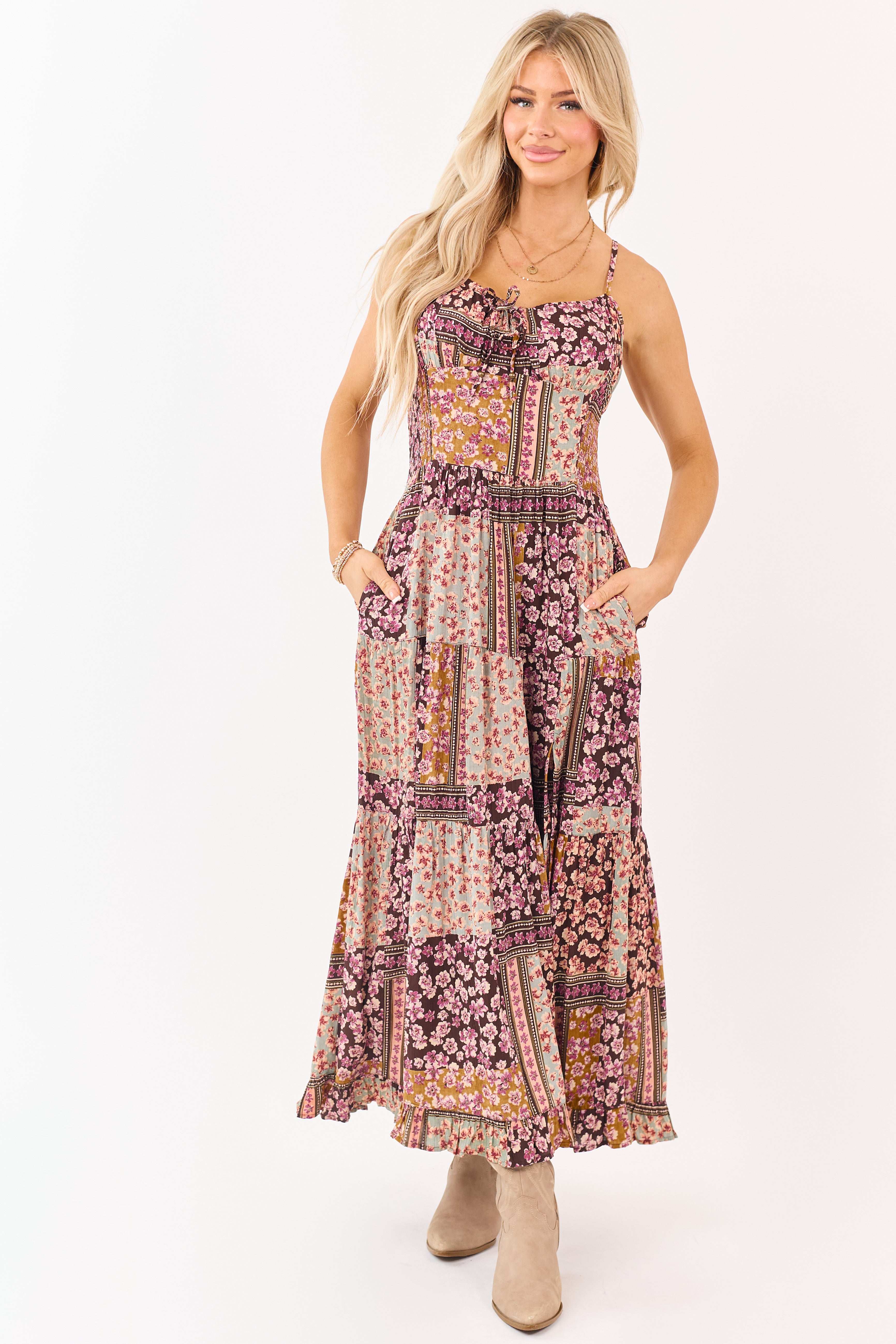 Cocoa Boho Tile Print Sleeveless Maxi Dress