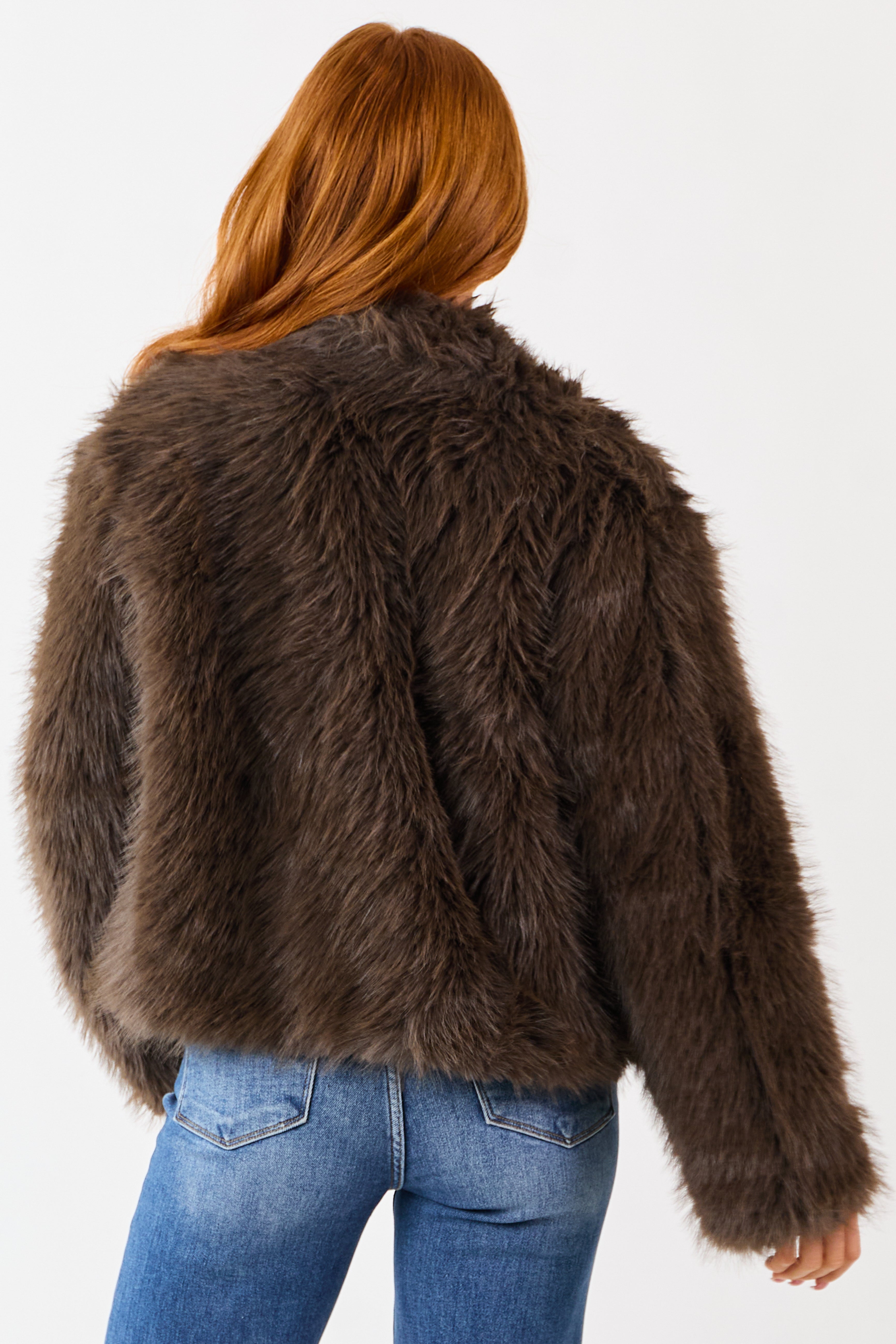 Cocoa Button Down Collared Faux Fur Jacket