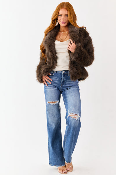 Cocoa Button Down Collared Faux Fur Jacket